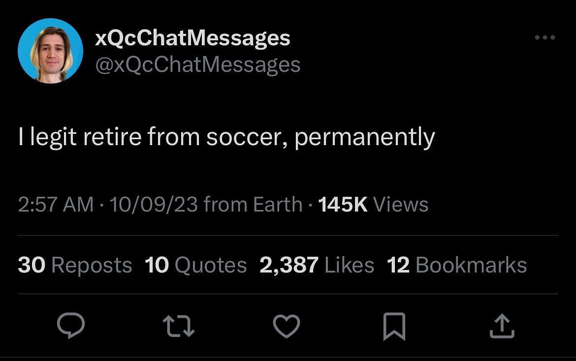 xQc to retire from football? (Image via xQcChatMessages/Twitter)