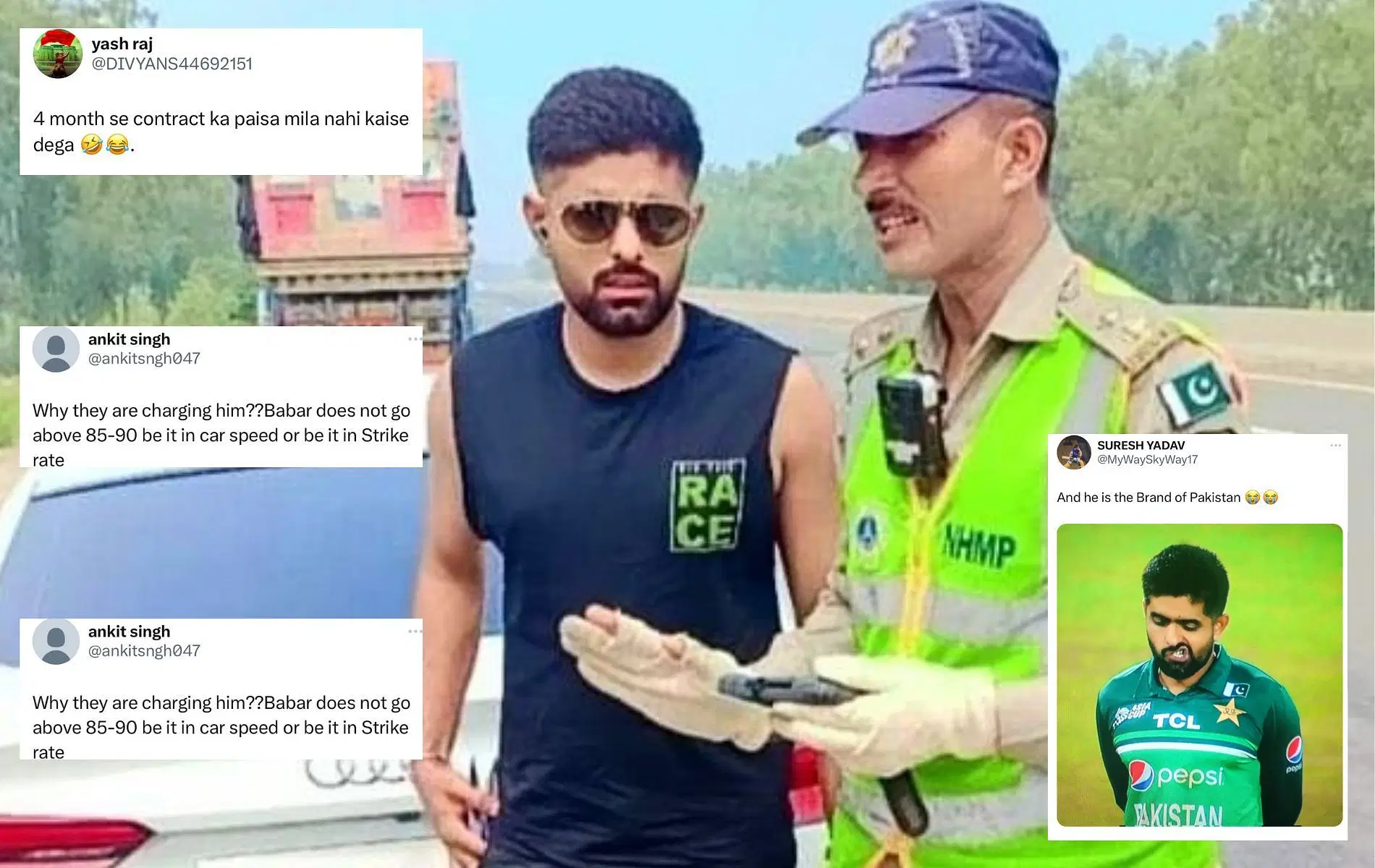Babar Azam was fined for exceeding the speed limit. (Pics: X)