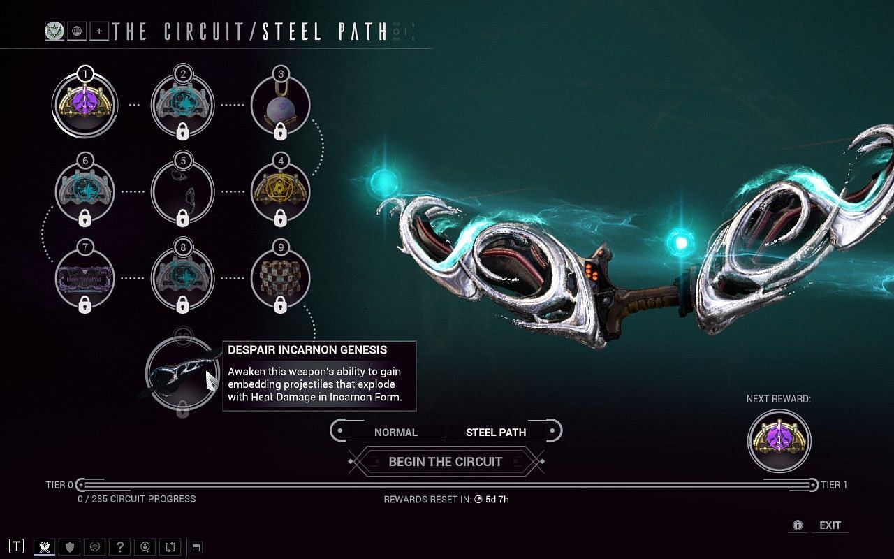 Warframe Incarnon Despair can be selected during the seventh weekly rotation of Steel Path Circuit rewards (Image via Digital Extremes)