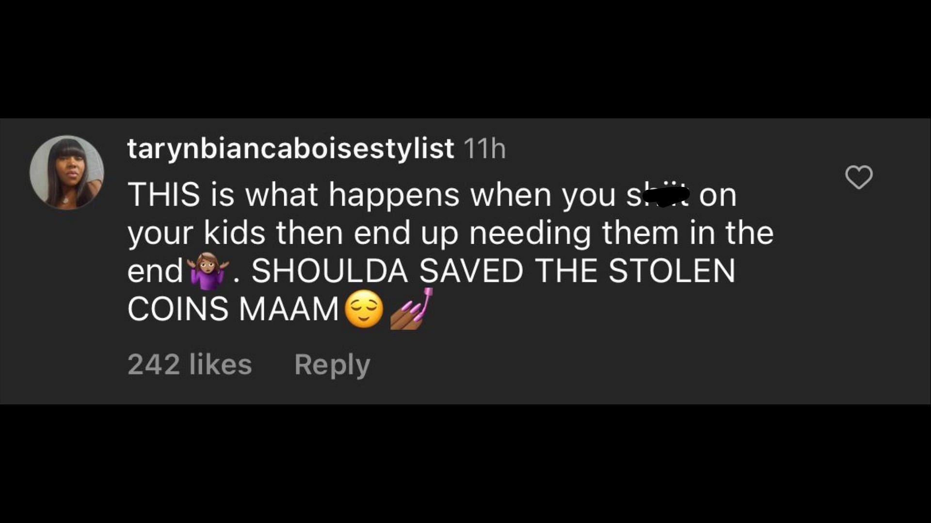 Screenshot of an Internet user remarking on Lynne&#039;s financial condition after falling out with Britney. (Photo via @hollywoodunlocked/Instagram)