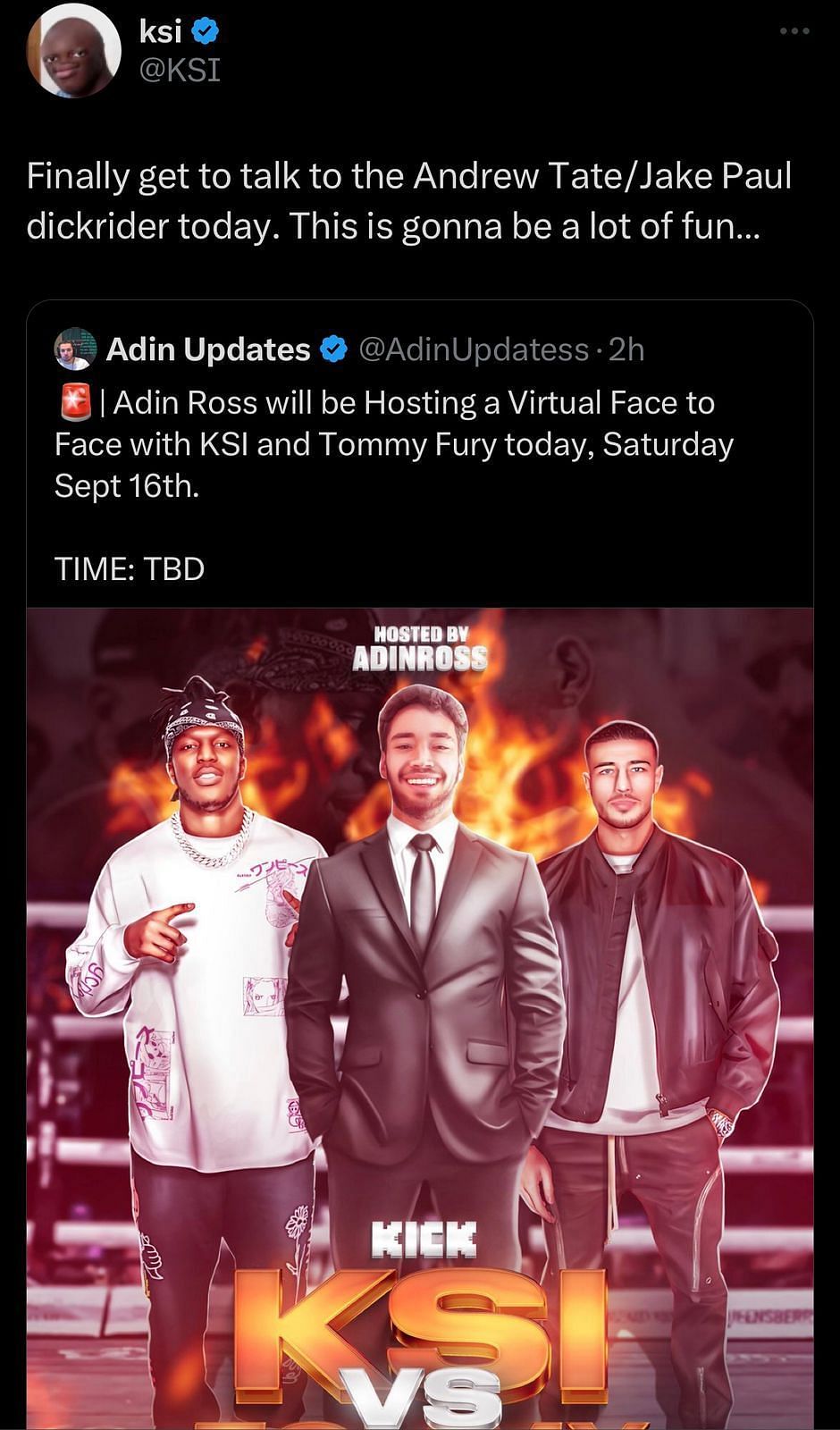 KSI is not holding back against Adin Ross (Image via Twitter/X)