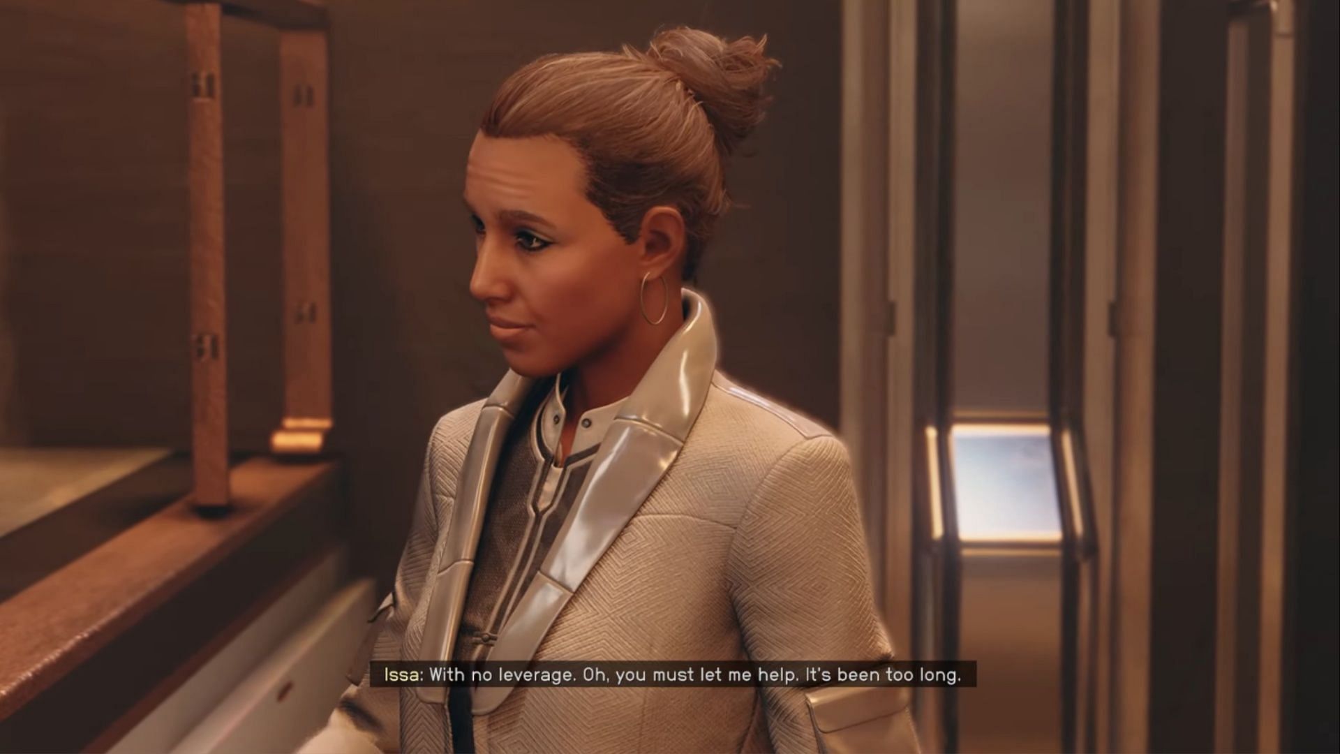 Head in and talk to Issa, she&#039;ll set you on the right track (Image via Bethesda)