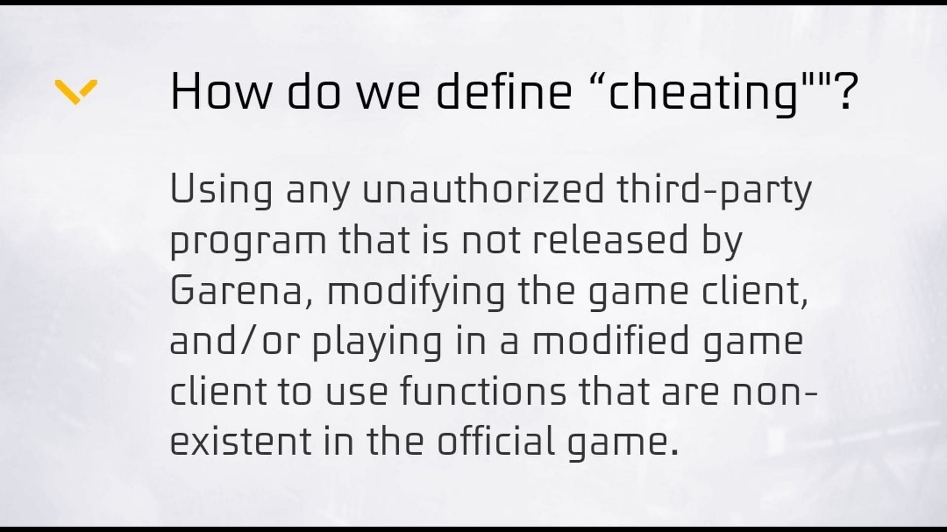 FF&#039;s definition of cheating (Image via Garena)