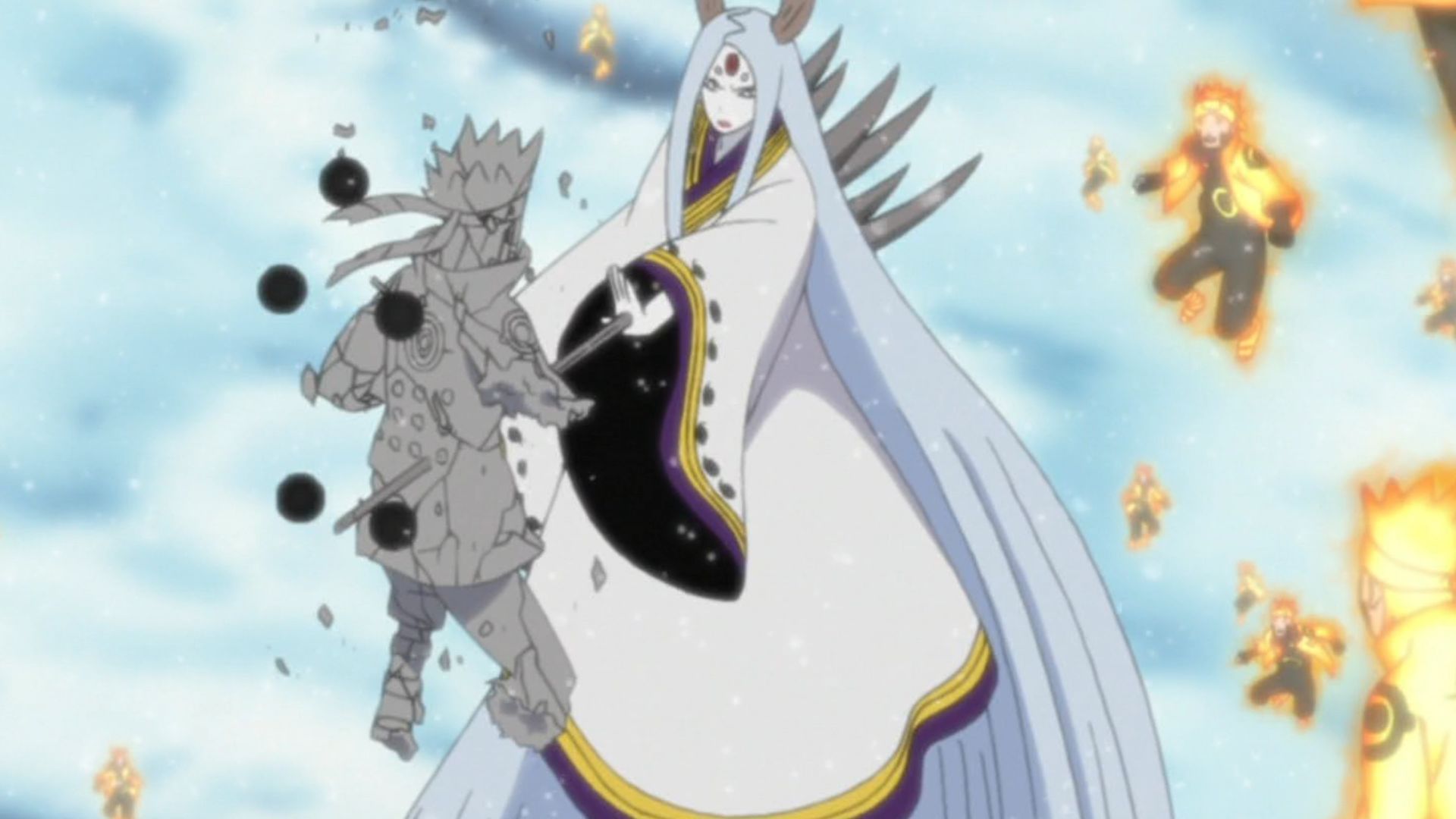 Kaguya Otsutsuki using All-Killing Ash Bones against shadow clones in &#039;Naruto Shippuden&#039; (Image via Studio Pierrot)