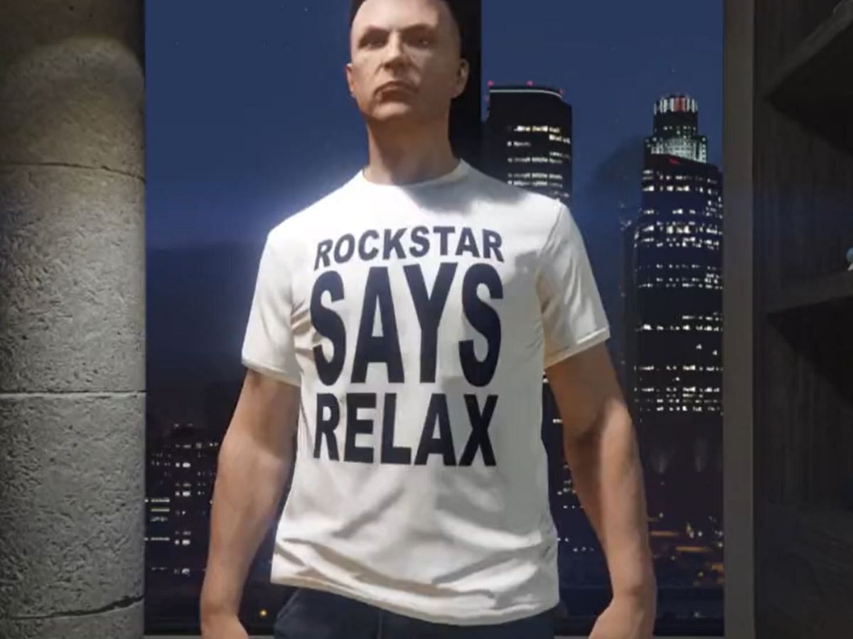 The leaked Rockstar Says Relax Tee in Grand Theft Auto Online (Image via X/@TezFunz2)