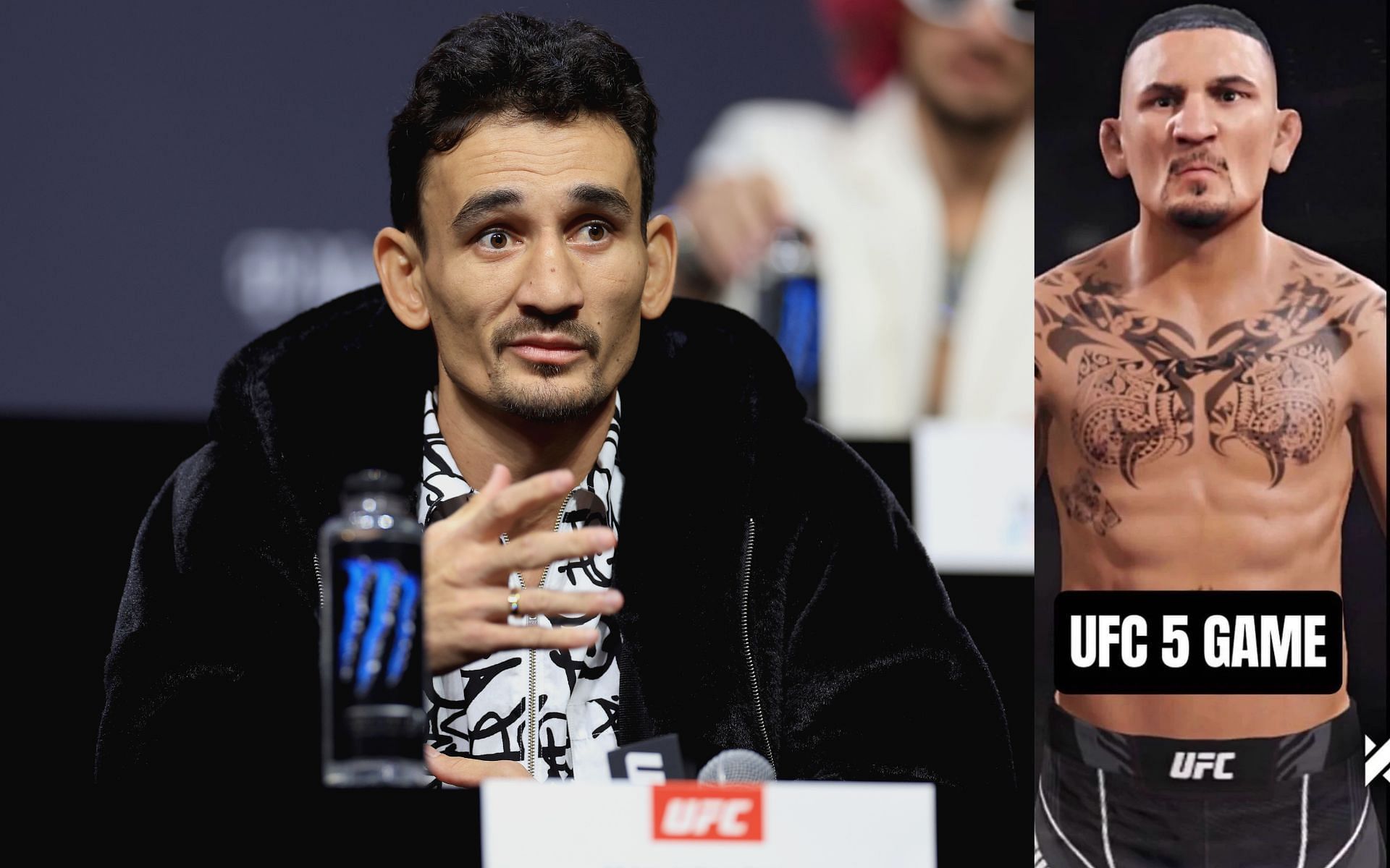 Max Holloway and his rumoured in-game model. [via Getty Images and Twitter @BlessedMMA]