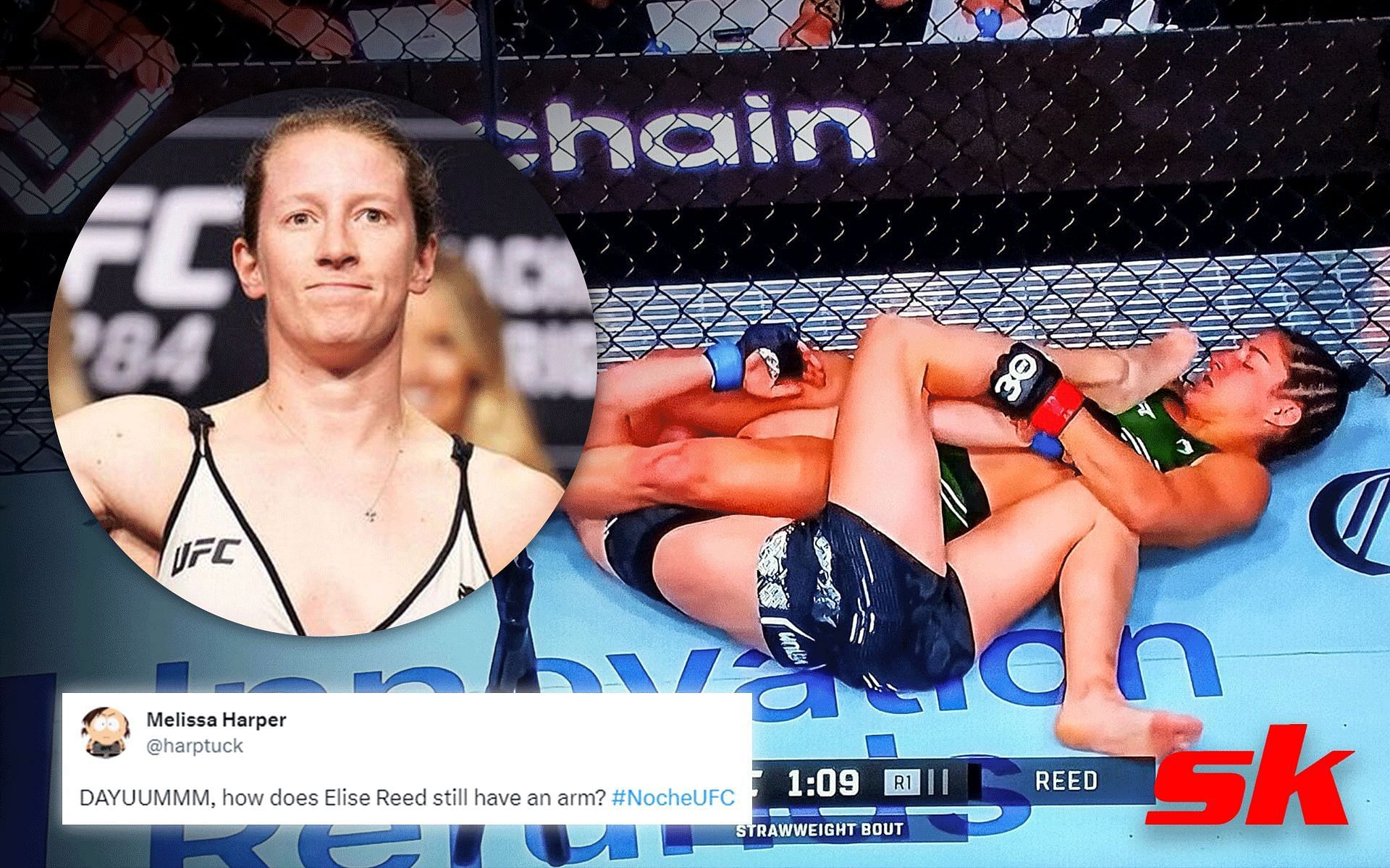 Elise Reed Noche UFC [Images via: @elisereedmma on Instagram, and @FinishesUfc on X]