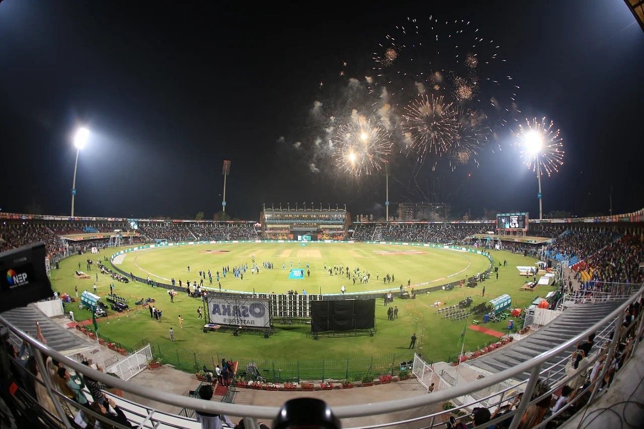 Fireworks at the Gaddafi Stadium in Lahore [Getty Images]