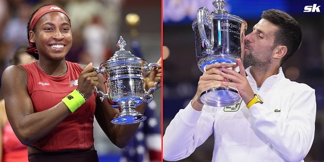 Andre Agassi's ex-coach Brad Gilbert shows off winning racquets of US Open champions Coco Gauff and Novak Djokovic