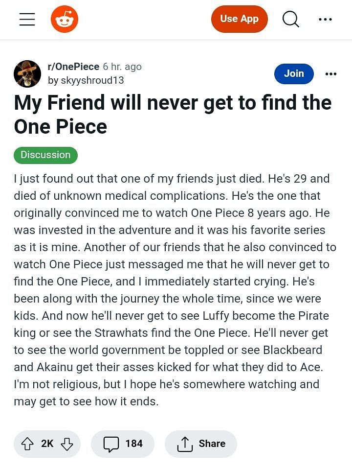 One Piece fan who died before seeing the end has the entire fandom in tears