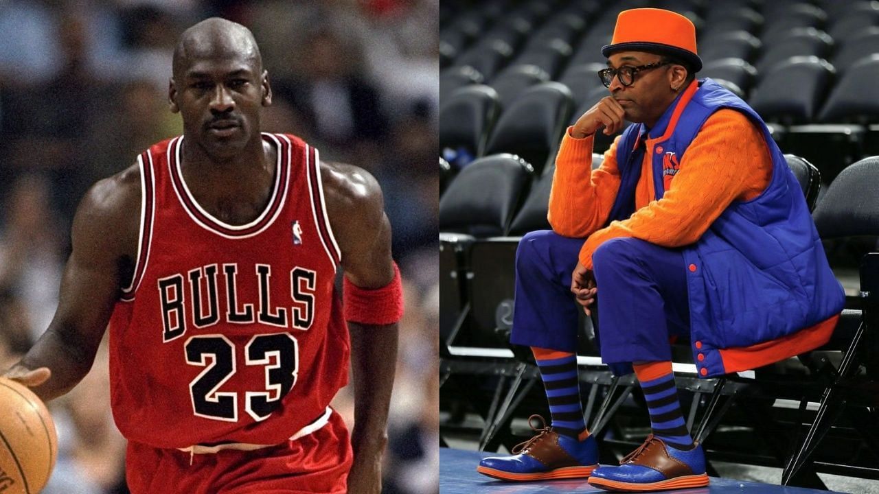 Michael Jordan of the Chicago Bulls and New York Knicks superfan Spike Lee.