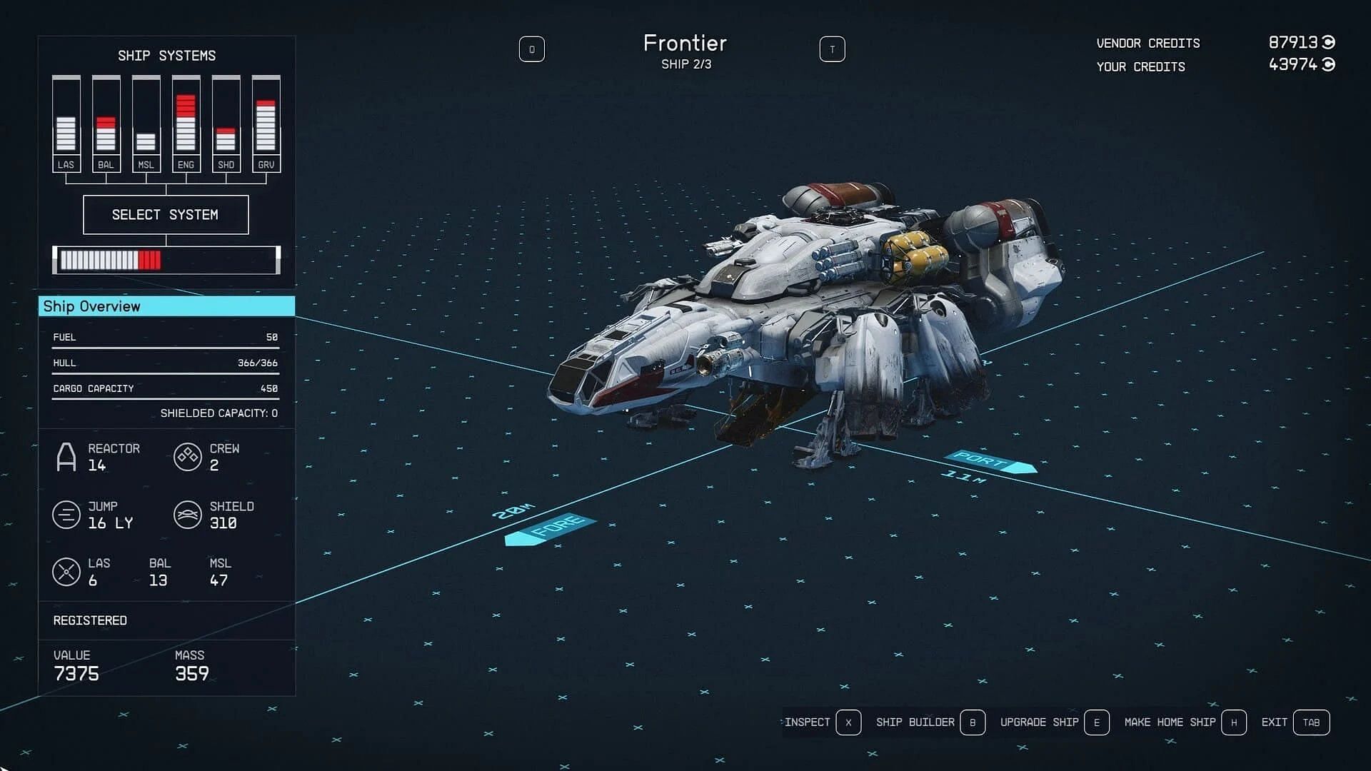 The Frontier is the first of Starfield ships you get in the game (Image via Bethesda)