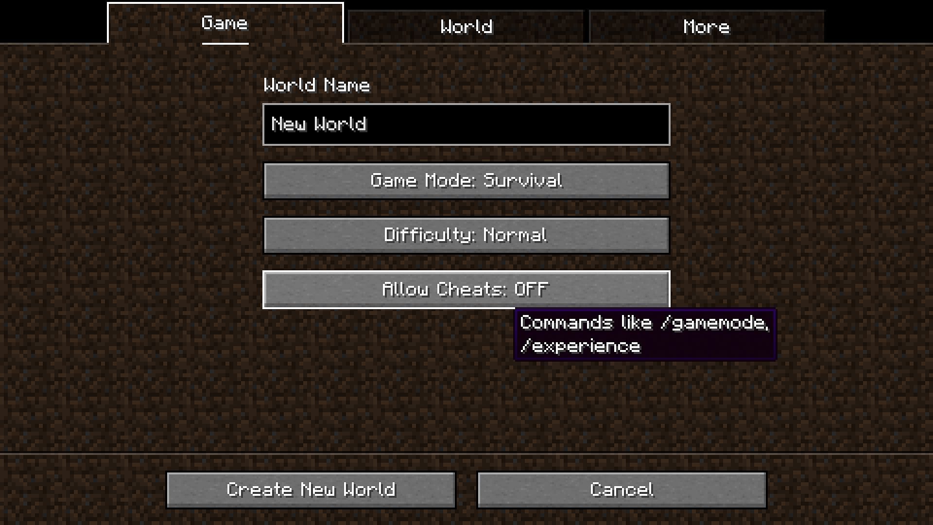 Activate cheats to use commands in any Minecraft world. (Image via Mojang)