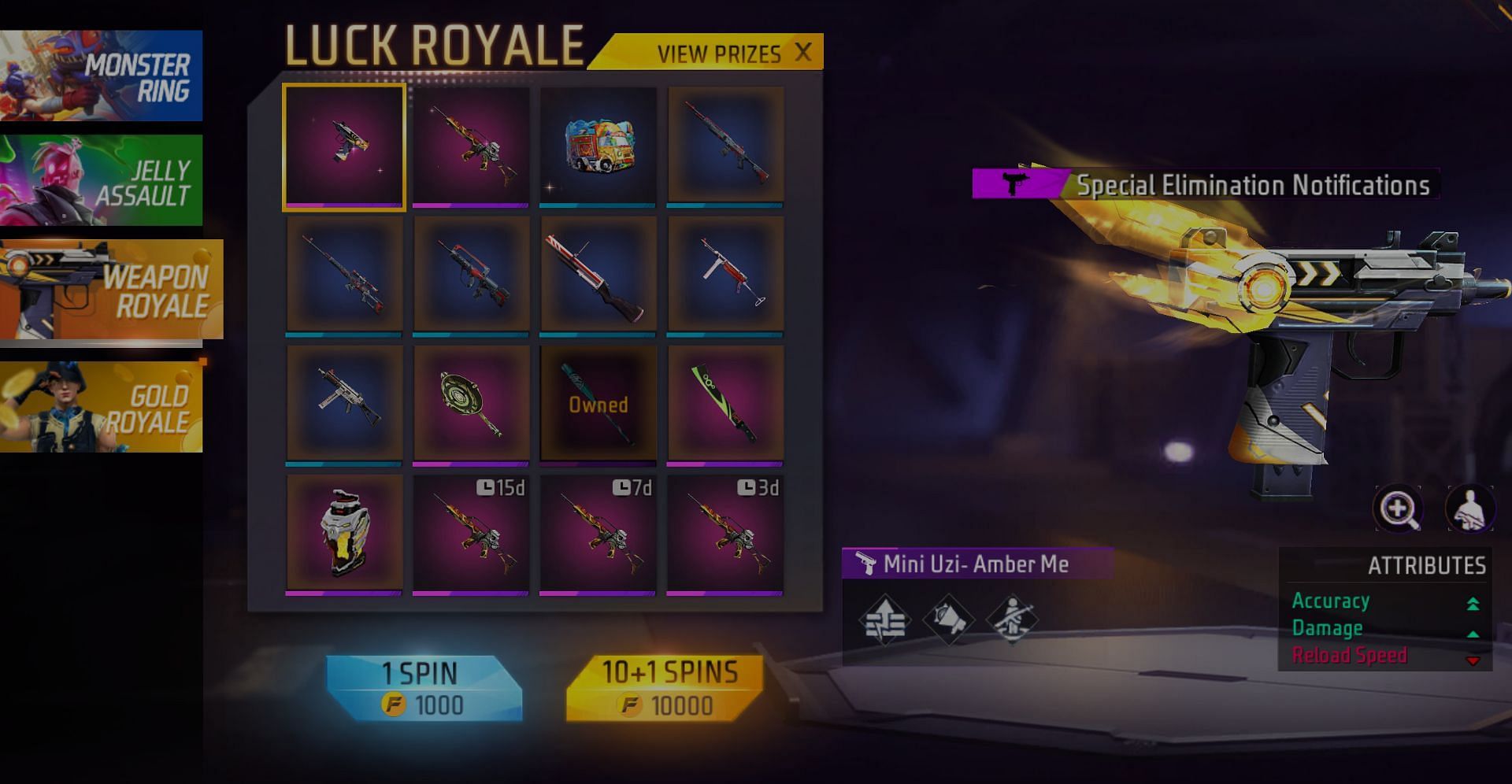 Gun skins are available in Weapon Royale (Image via Garena)