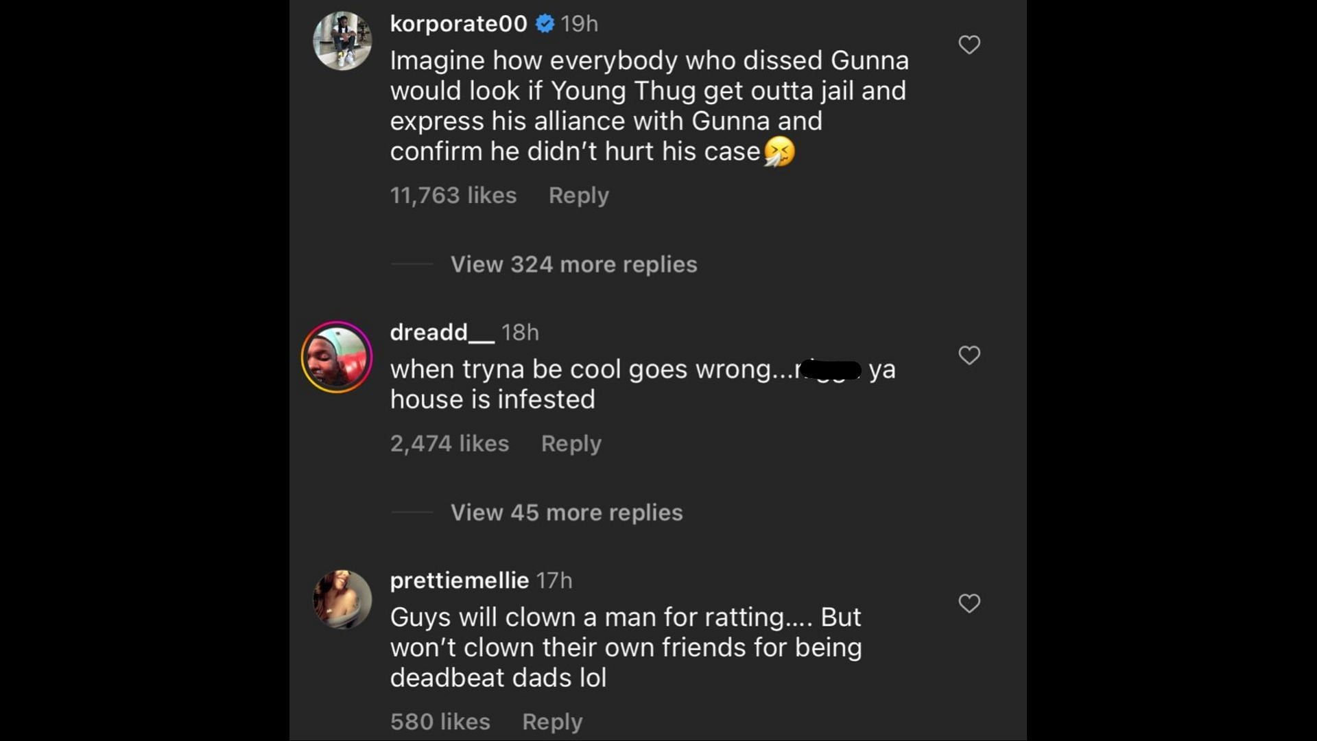 Screenshot of Internet users remarking on Prince Jr.&#039;s videos holding a rat named &quot;Gunna.&quot; (Photo via @theshaderoom/Instagram)