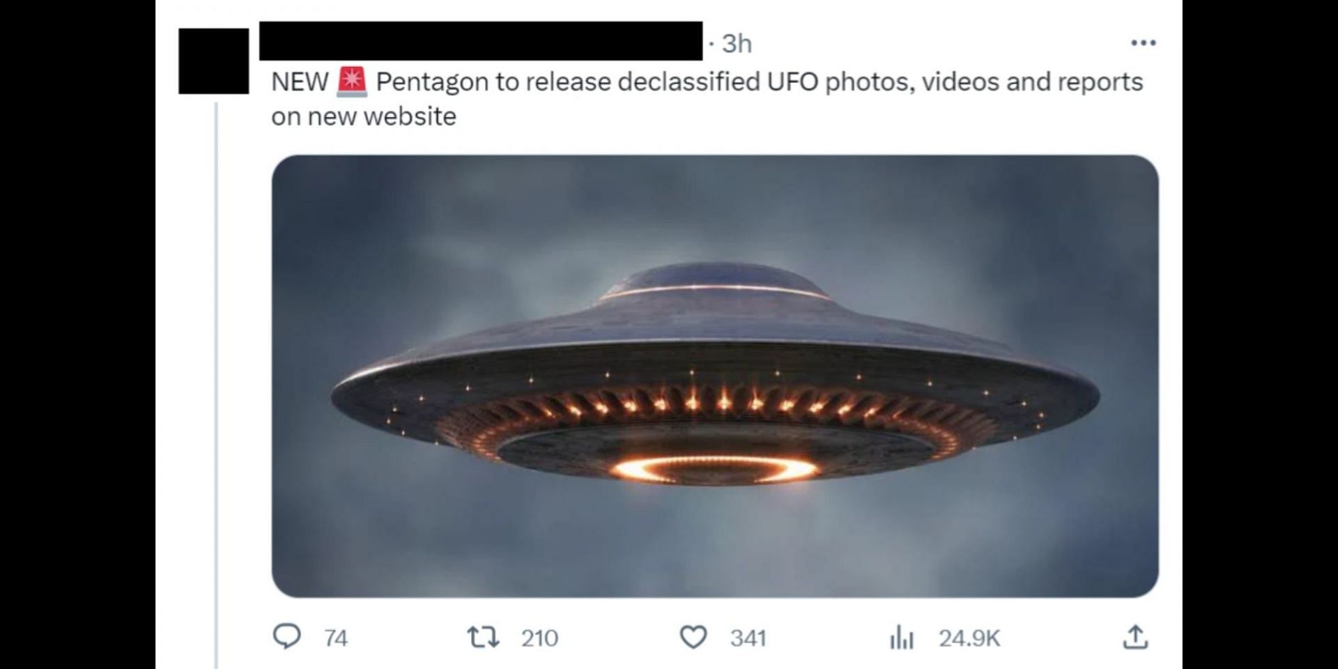 Pentagon to unveil new website to publish declassified information about unidentified flying objects. (Image via X/@TheInsiderPaper)