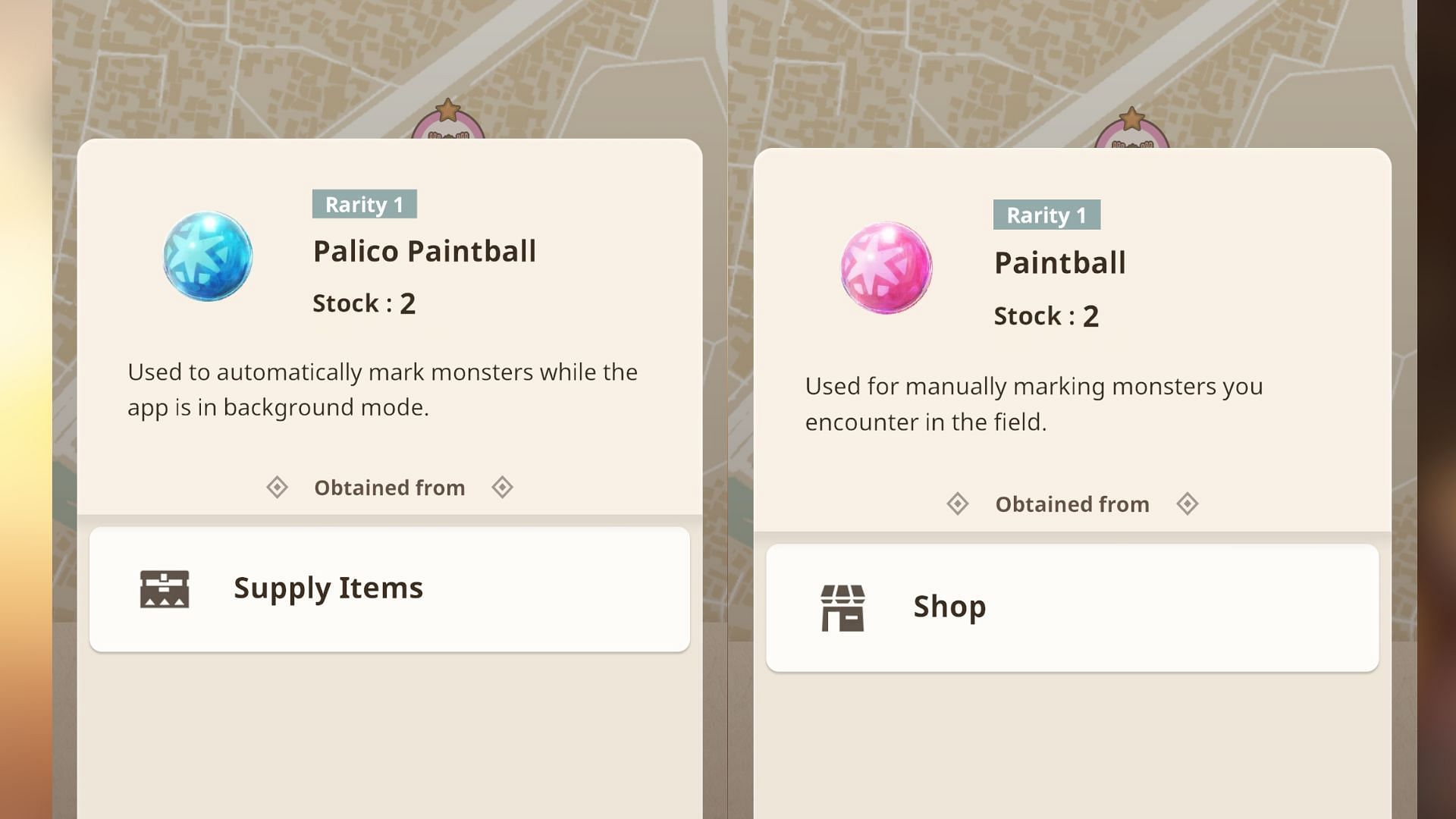 There are two types of Monster Hunter Now Paintballs: Pink and Blue. (Image via Niantic)