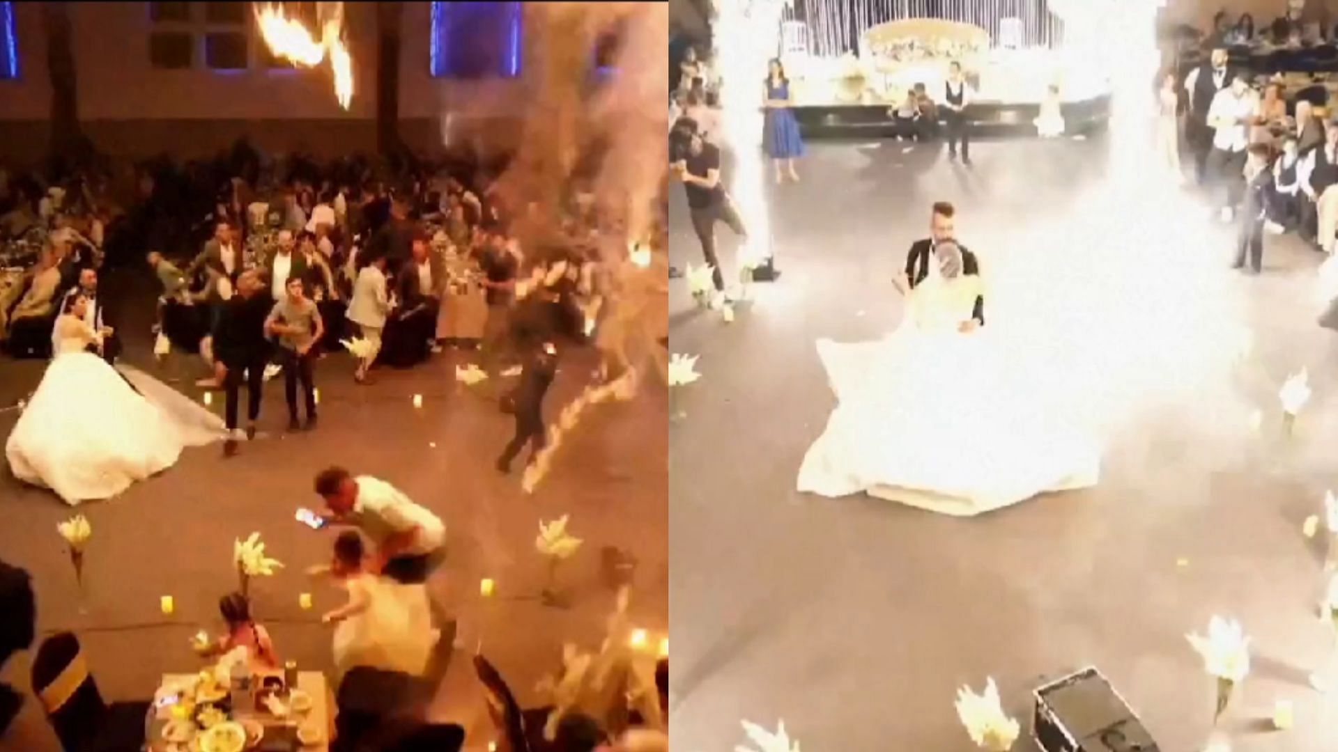 "Pyrotechnics do not belong indoors" Iraq wedding fire video detailing