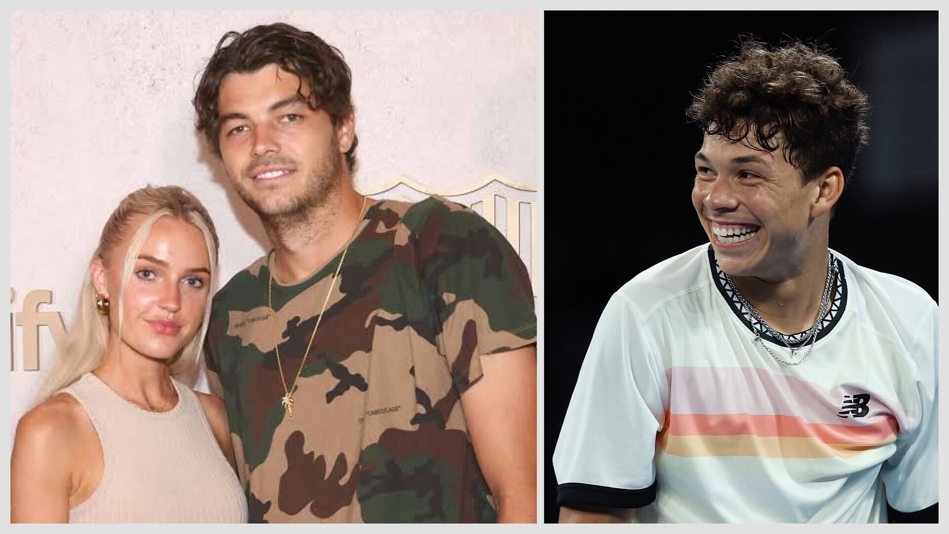 Taylor Fritz with girlfriend Morgan Riddle(left) and Ben Shelton(right)