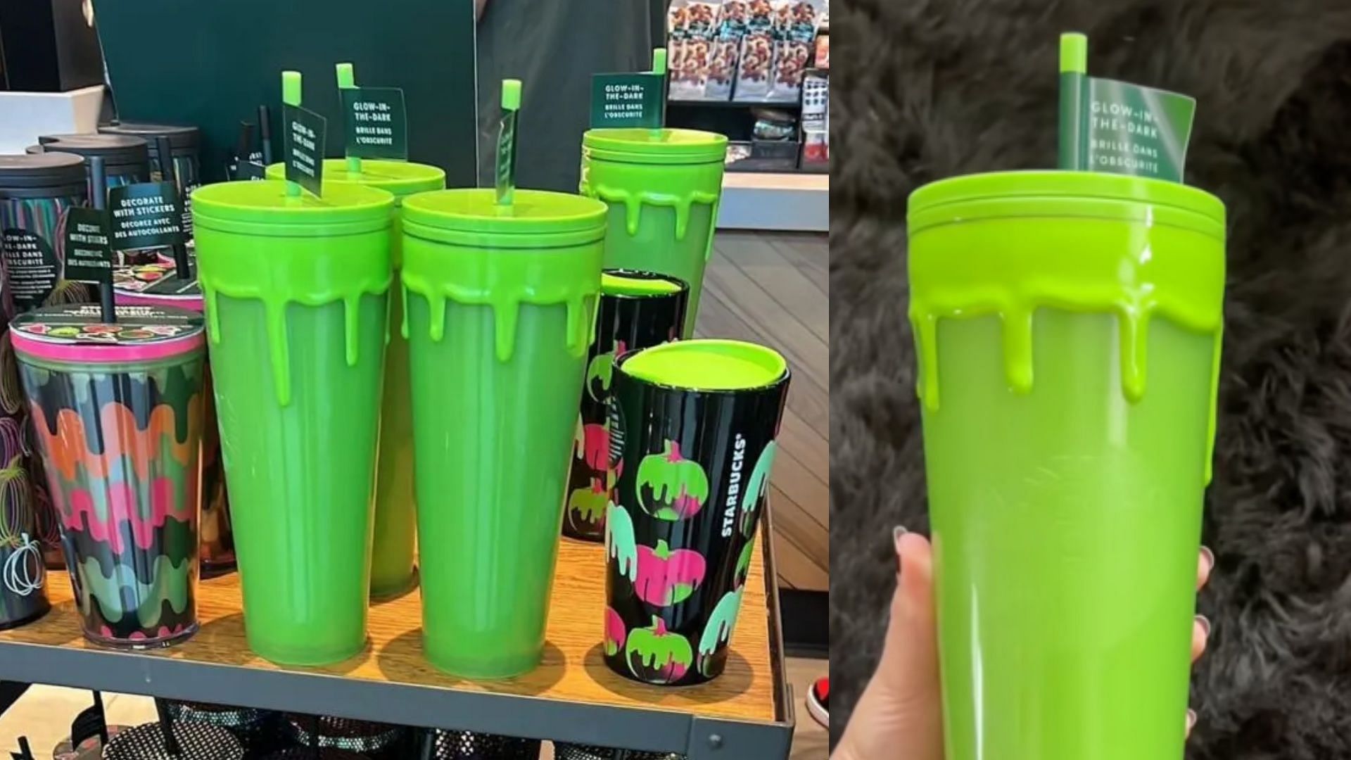 Starbucks 2023 Fall Halloween Green Glow in The Dark Slime Drip Cup, 24 fl  oz, Venti