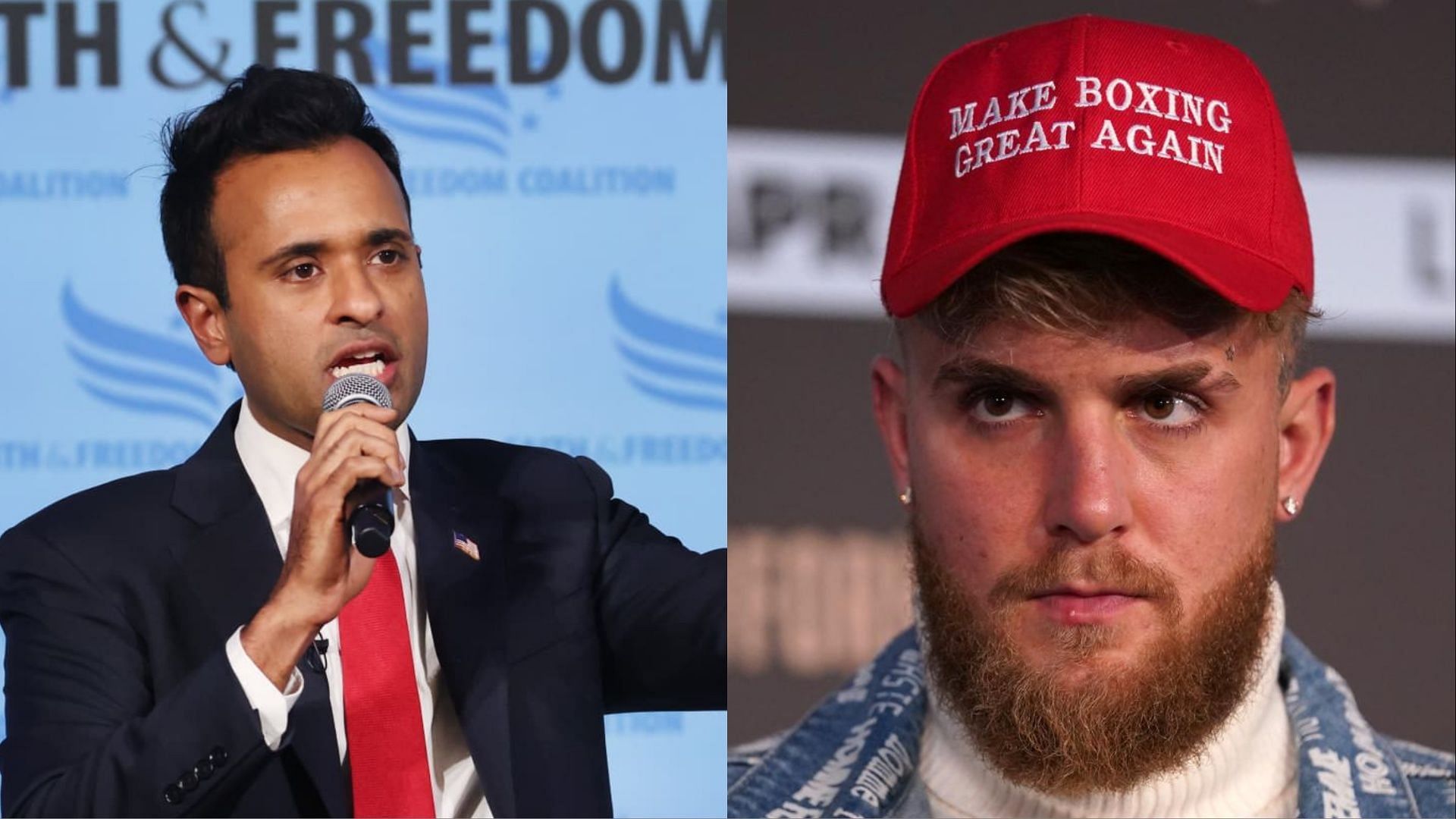 Vivek Ramaswamy and Jake Paul. (Photos via Getty Images)