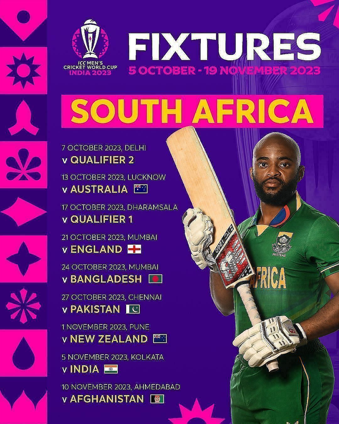 South Africa Cricket World Cup 2023 Schedule