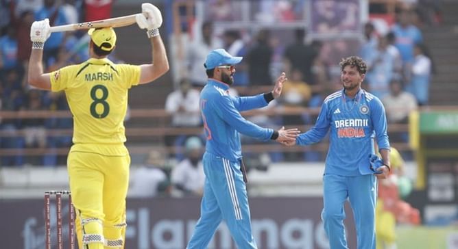 [Watch] Kuldeep Yadav breaks 137-run partnership as Mitchell Marsh departs for 96 in IND vs AUS 3rd ODI