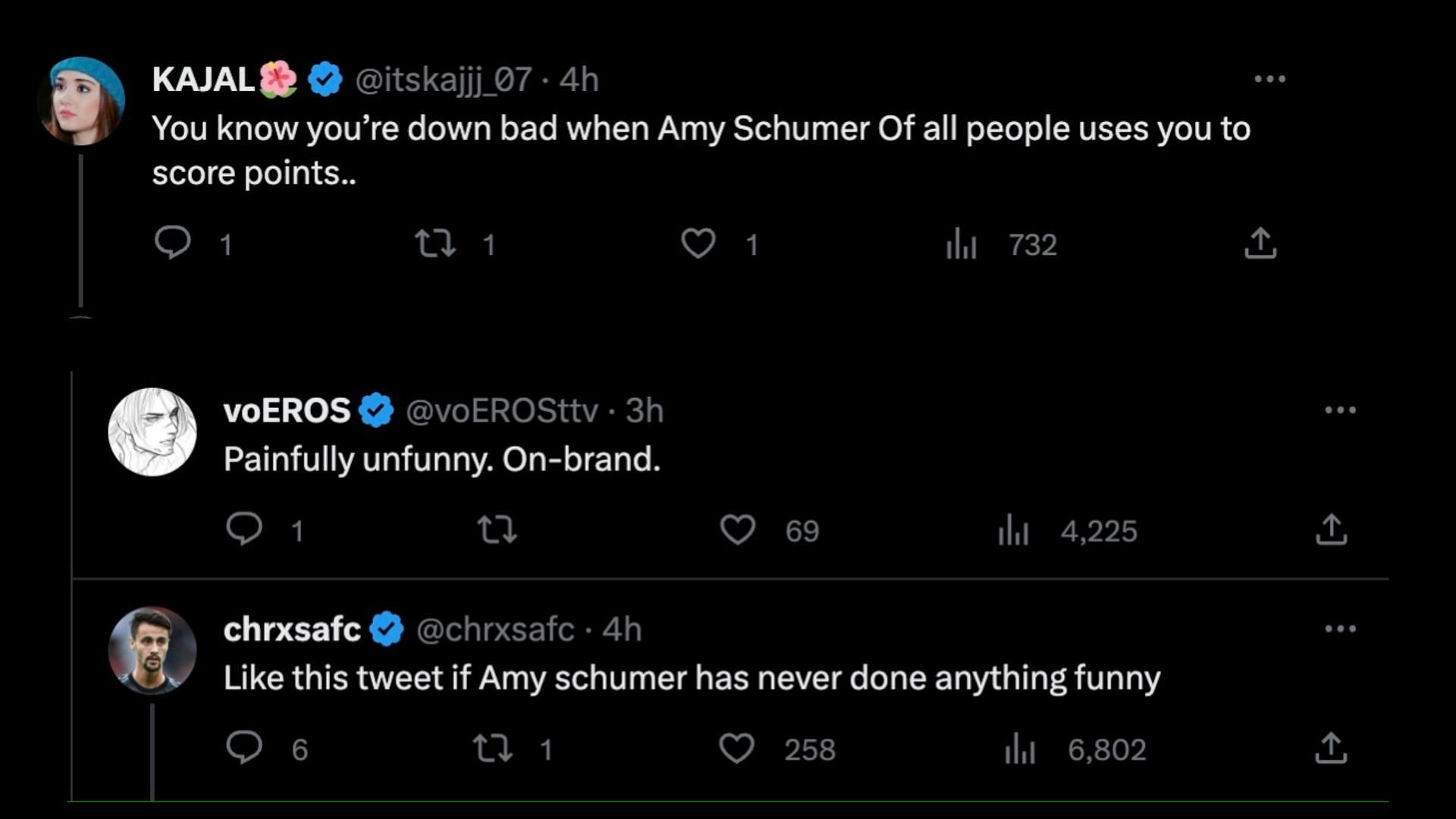 People making fun of Amy Schumer as a comedian. (Image via Twitter)