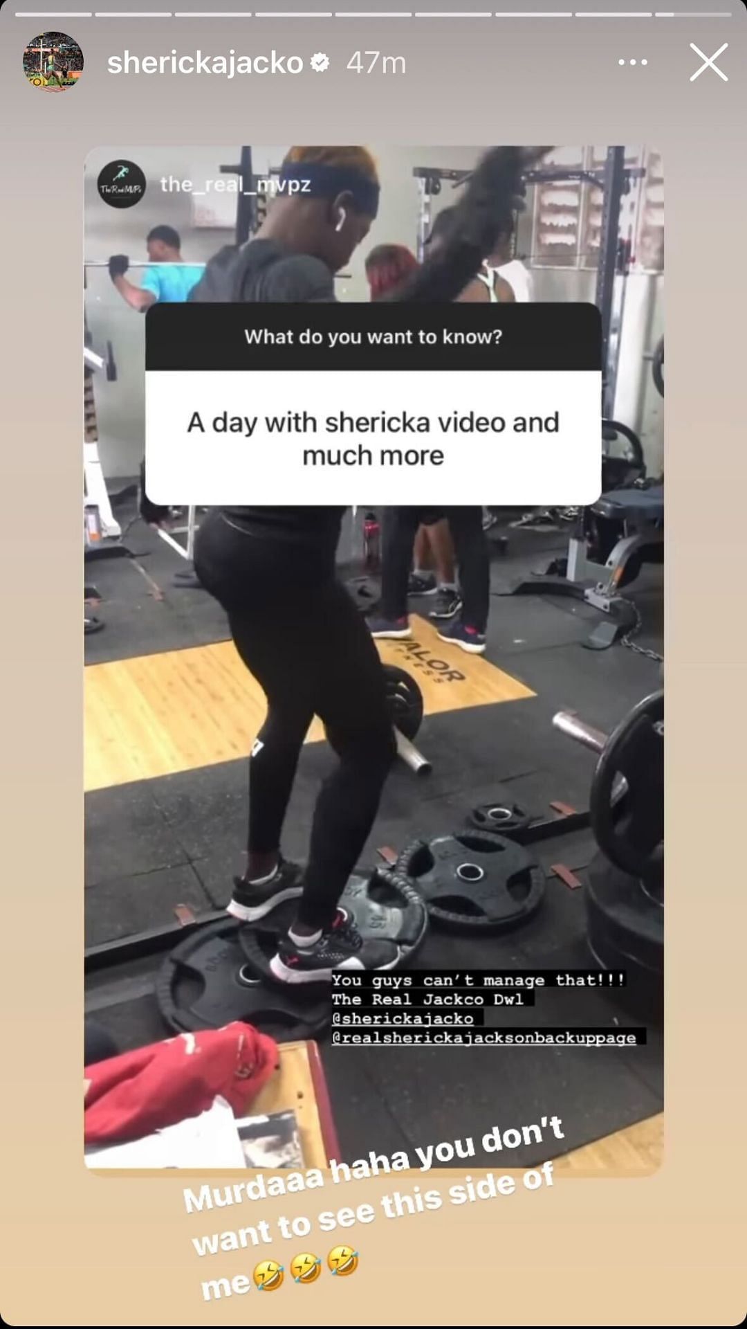 Shericka Jackson&#039;s story (Image via Instagram)