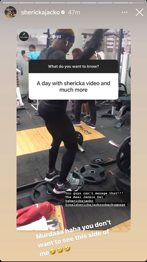 Shericka Jackson's story (Image via Instagram)