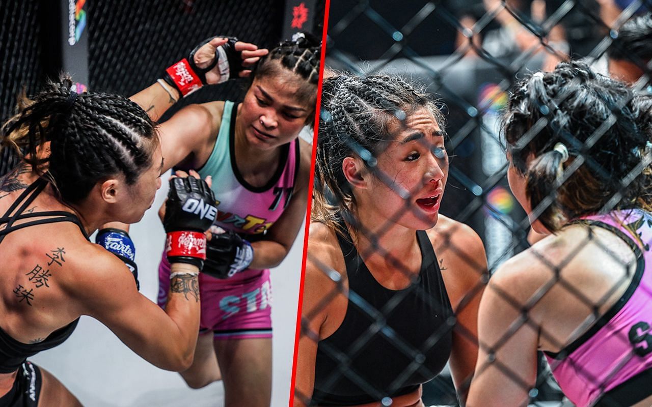 Thai superstar Stamp (L) said she learned a lot from her first encounter with ONE atomweight world champion Angela Lee last year. -- Photo by ONE Championship 