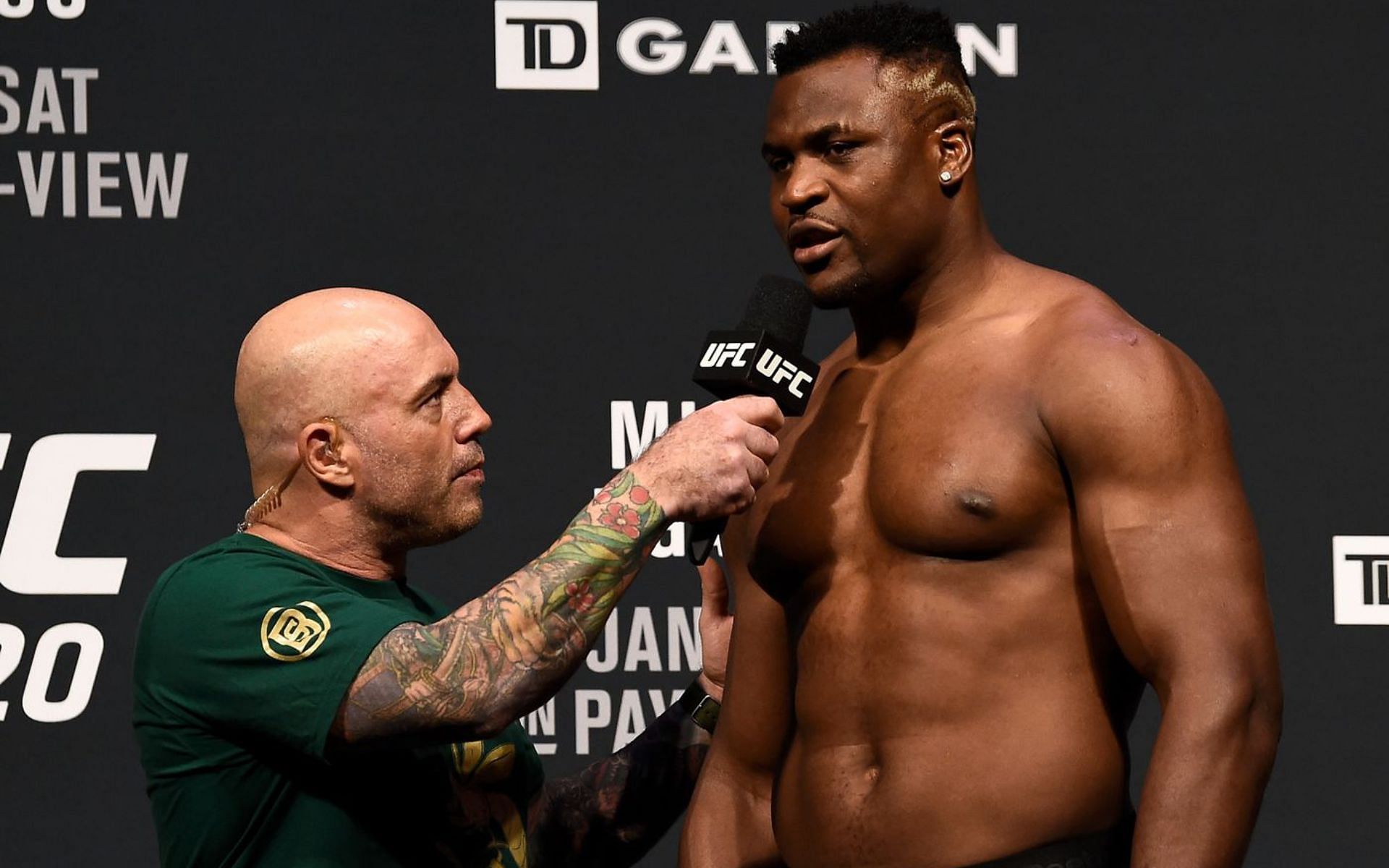 Joe Rogan and Francis Ngannou. [via Getty Images]