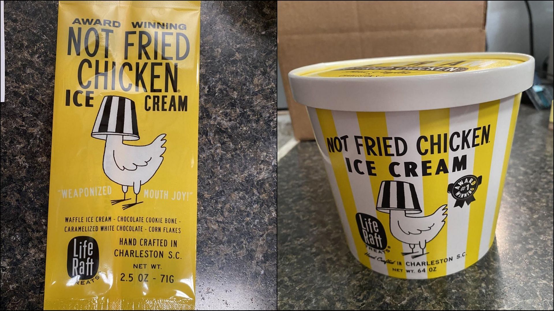 The recalled Life Raft Treats&#039; Not Fried Chicken Ice Cream products may be contaminated with Listeria (Image via FDA)