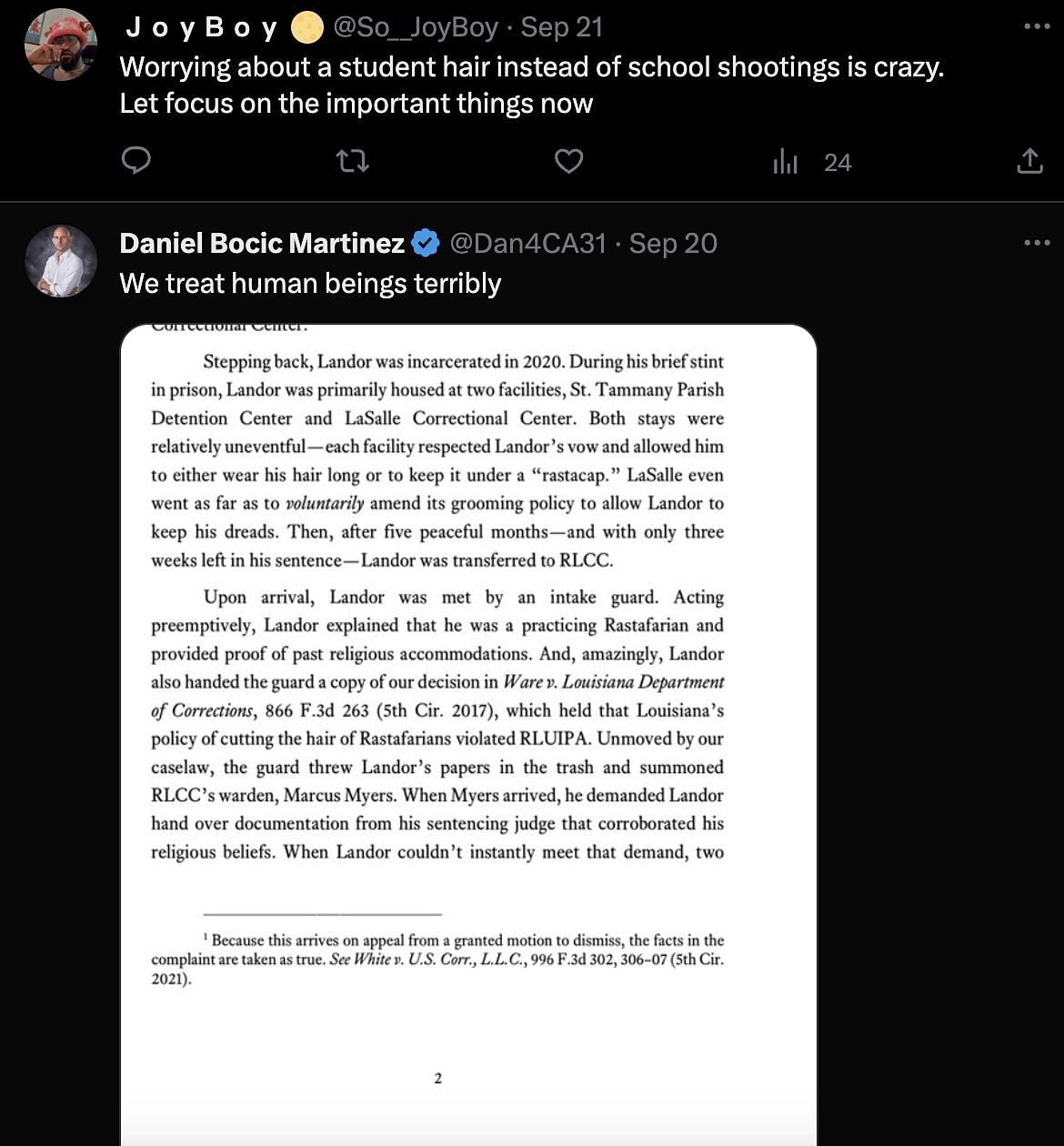 Social media users left outraged as Texas High School suspended a Black junior high student over hairstyle. (Image via Twitter)