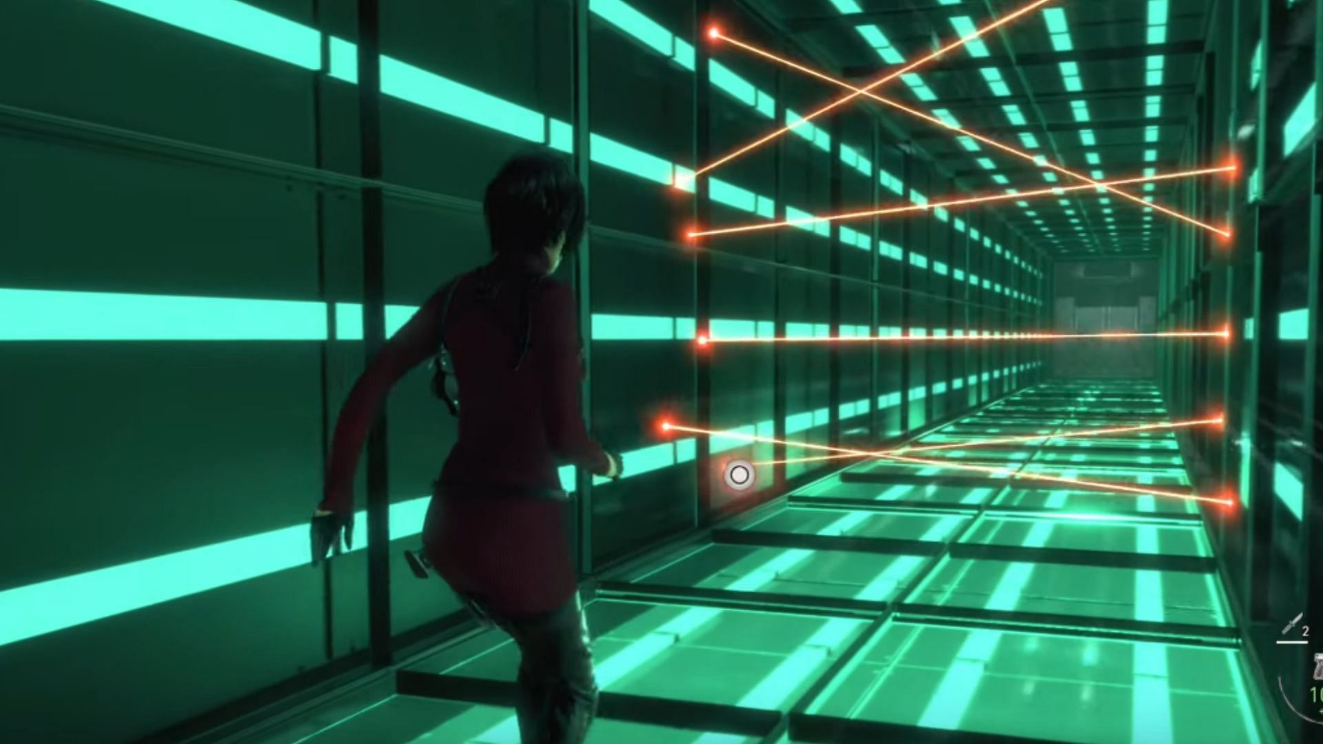 Ada, overcoming the challenge of the laser room (Image via Capcom)