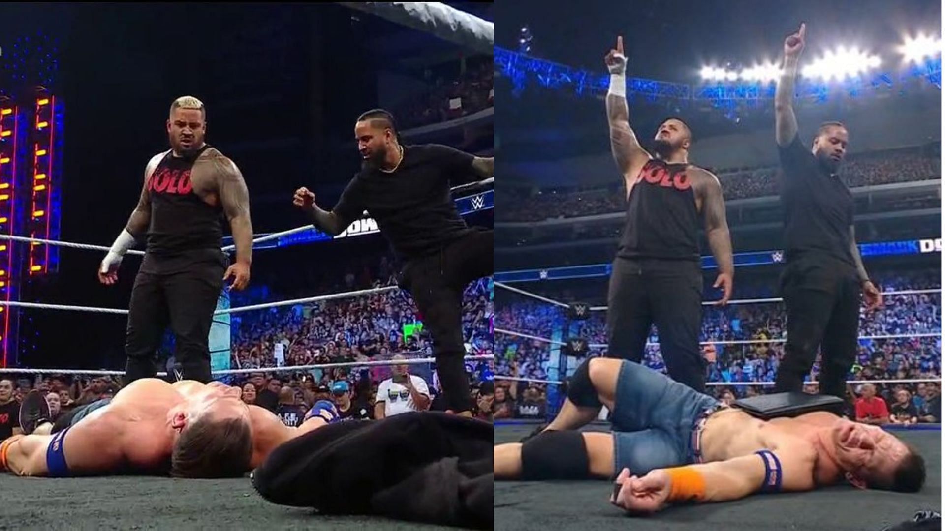 John Cena was laid out at the end of WWE SmackDown.