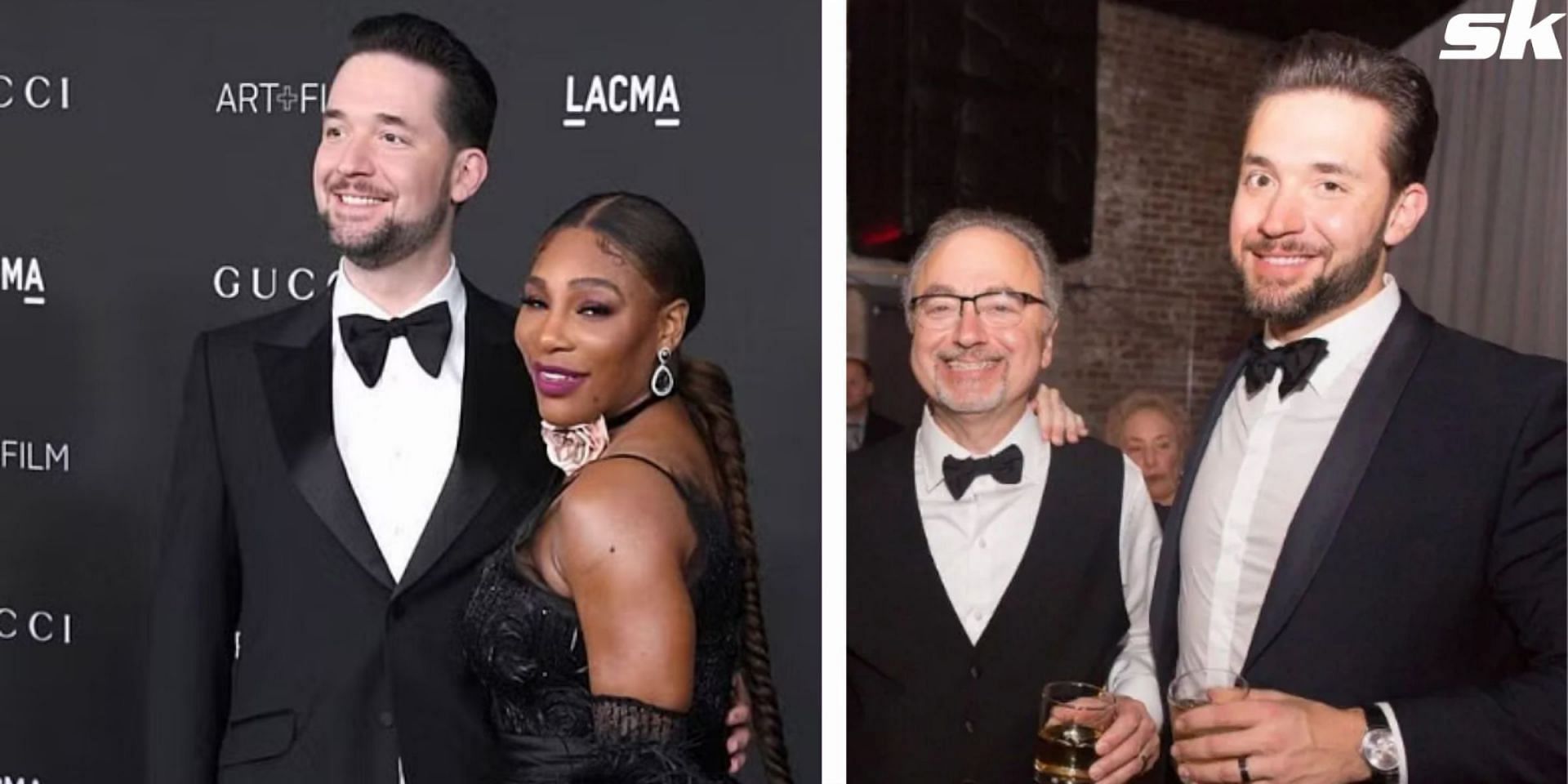 Serena Williams with her husband Alexis Ohanian (L) and Ohanian with his father Chris (R)