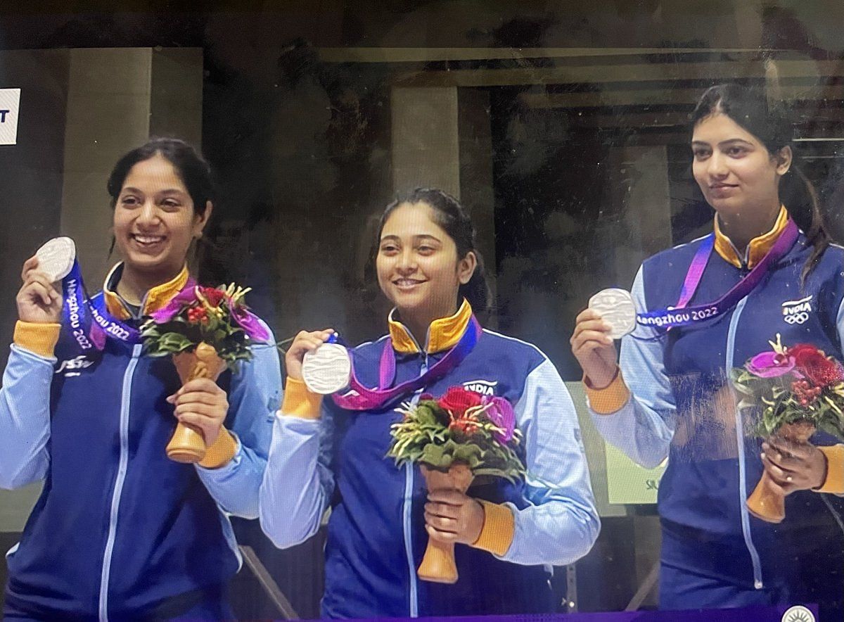 India women&rsquo;s 10m air rifle team. Courtesy: Twitter 