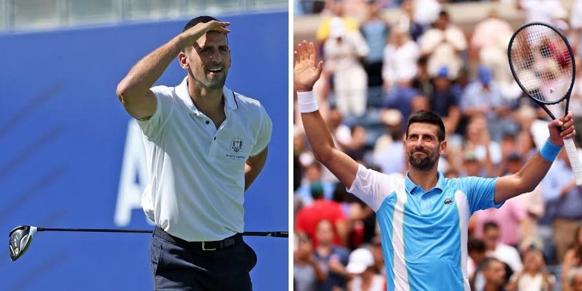 Novak Djokovic plays golf at the all star game Ryder cup 