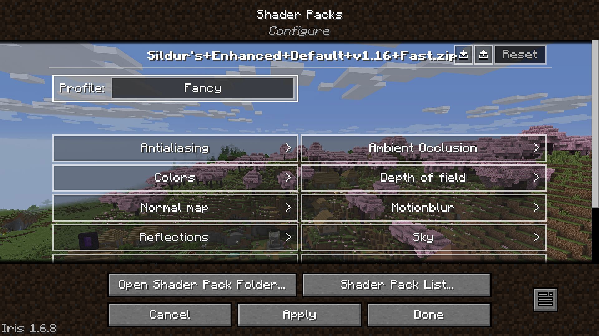 Shader Pack settings (Image via Mojang)