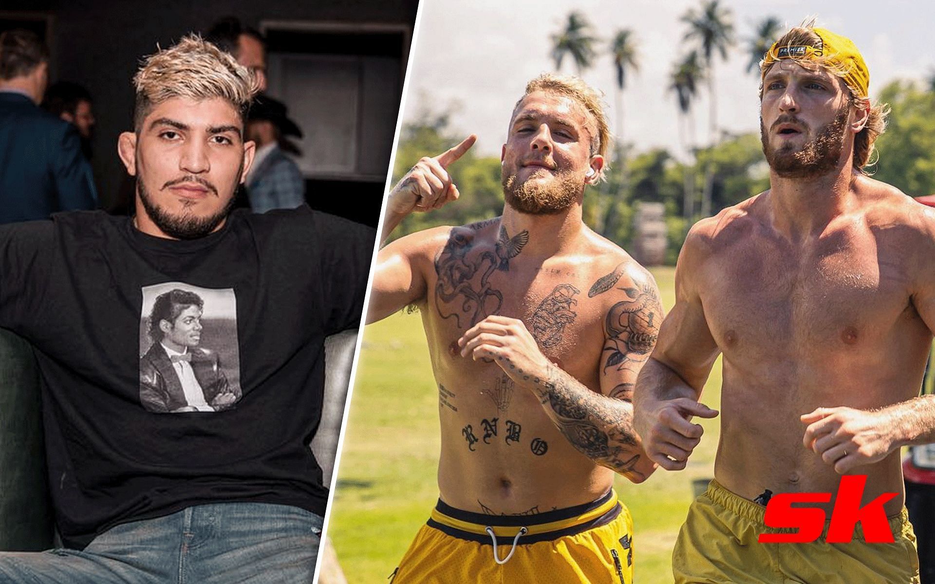 Dillon Danis (left) and Logan Paul with Jake Paul (right) [Image credits @dillondanis and @loganpaul on Instagram]