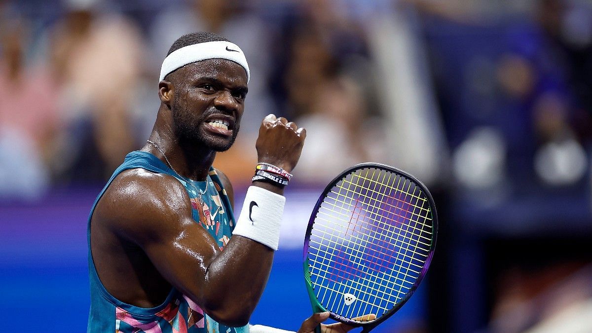 Frances Tiafoe pumps his fist at the 2023 US Open