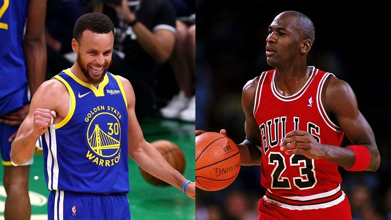 Stephen Curry of the Golden State Warriors and Michael Jordan of the Chicago Bulls.