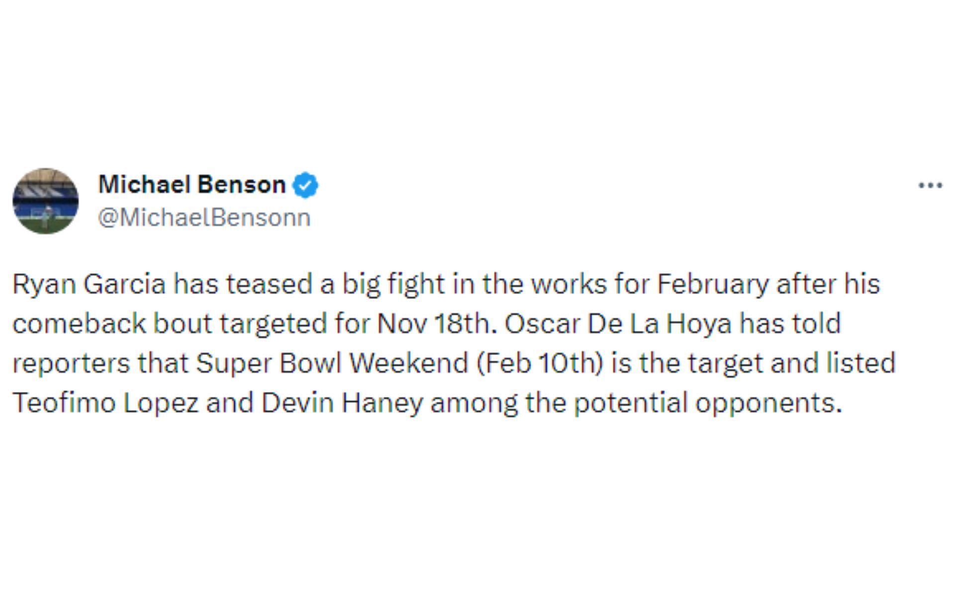 Michael Benson tweet