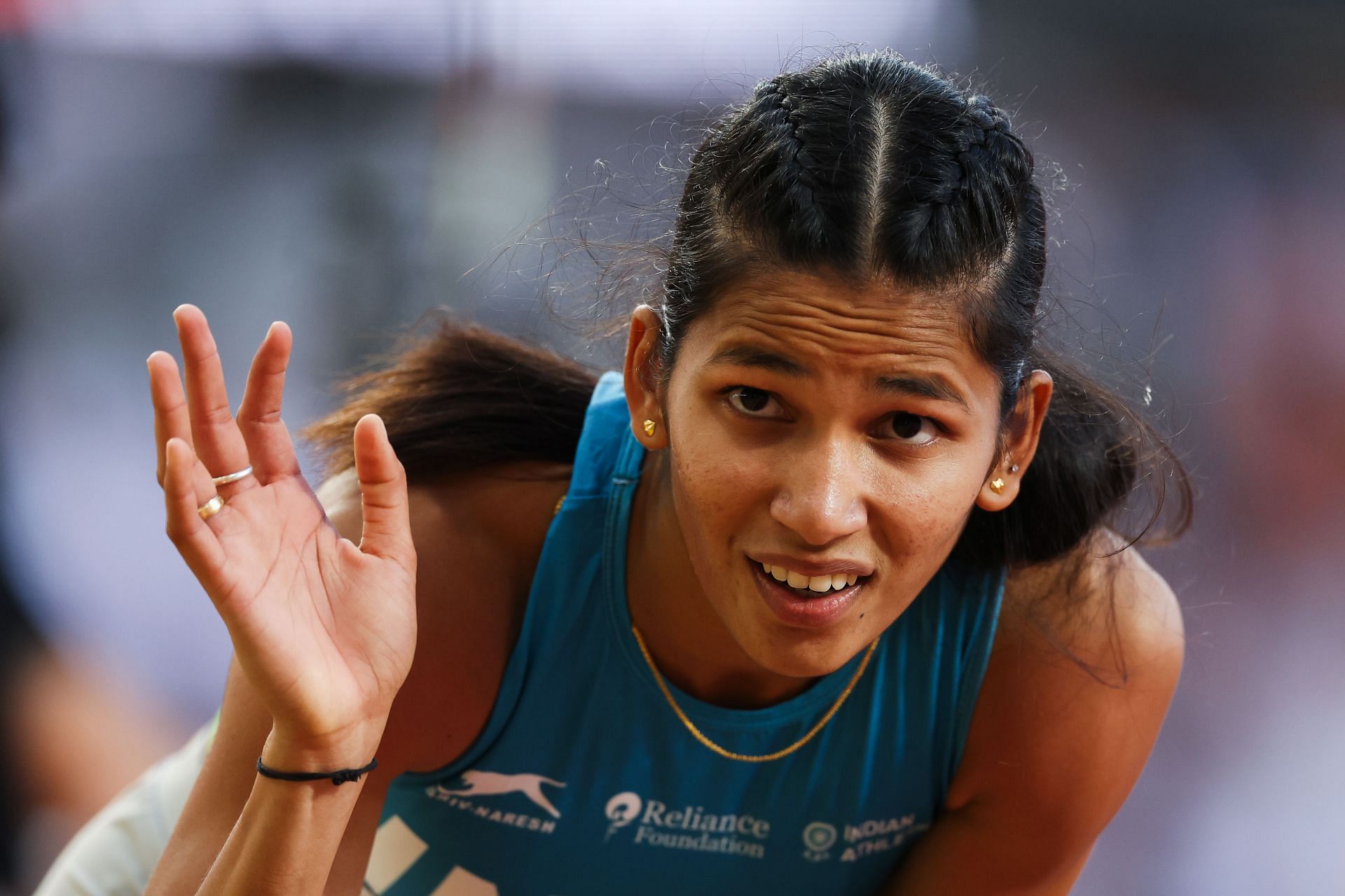 Jyothi Yarraji pictured at the World Athletics Championships Budapest 2023