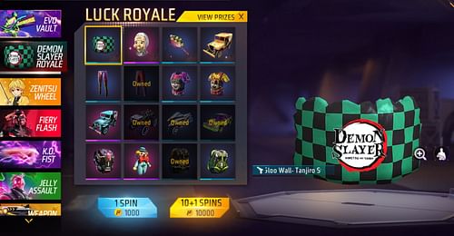 Prize Pool of Free Fire Demon Slayer Royale (Image via Garena)