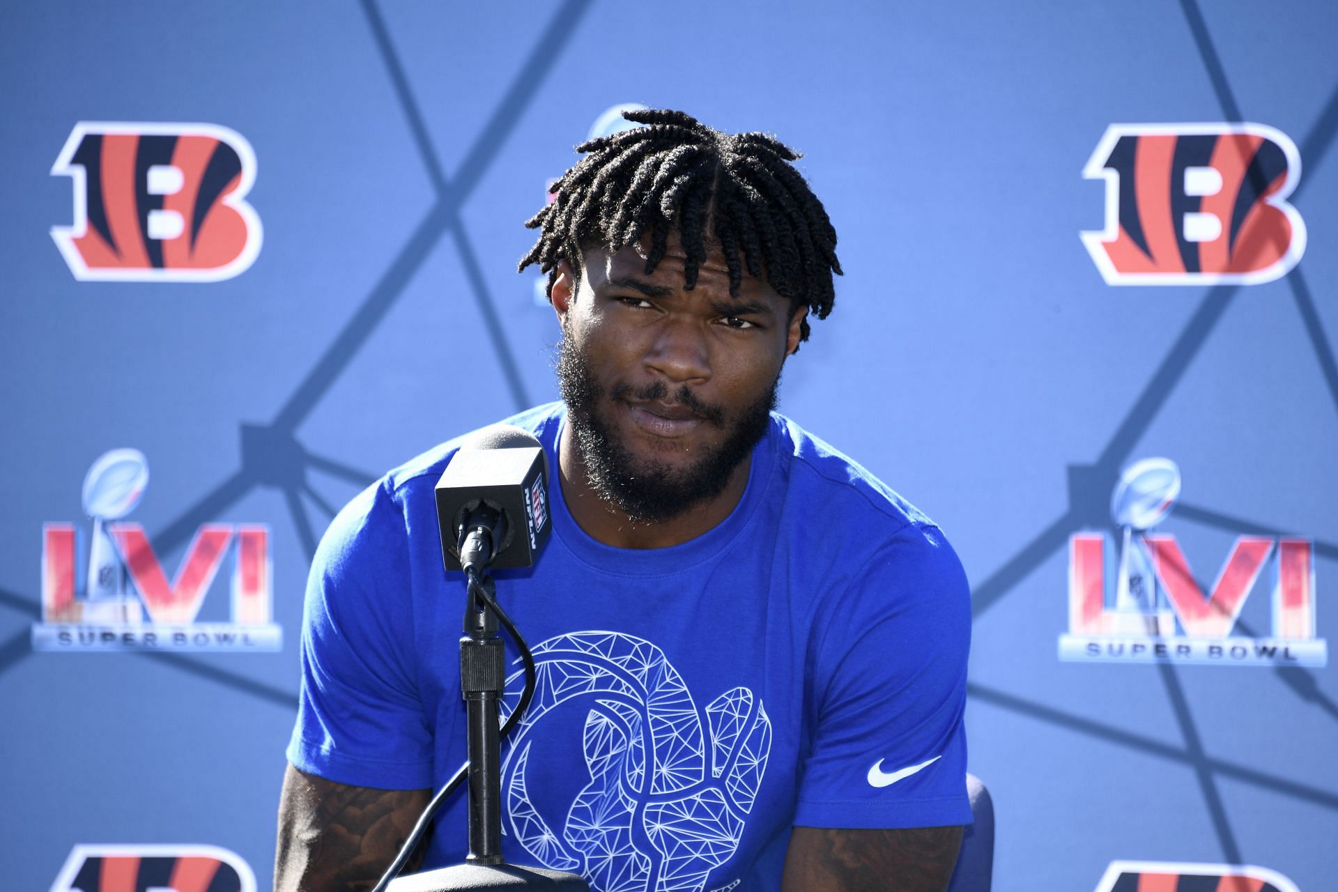 Cam Akers at Super Bowl LVI - Los Angeles Rams Practice &amp; Media Day