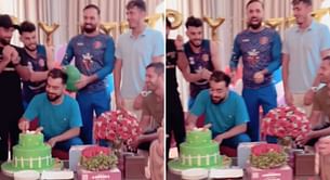 [Watch] Rashid Khan gets scared as Mohammad Nabi bursts balloon on his birthday