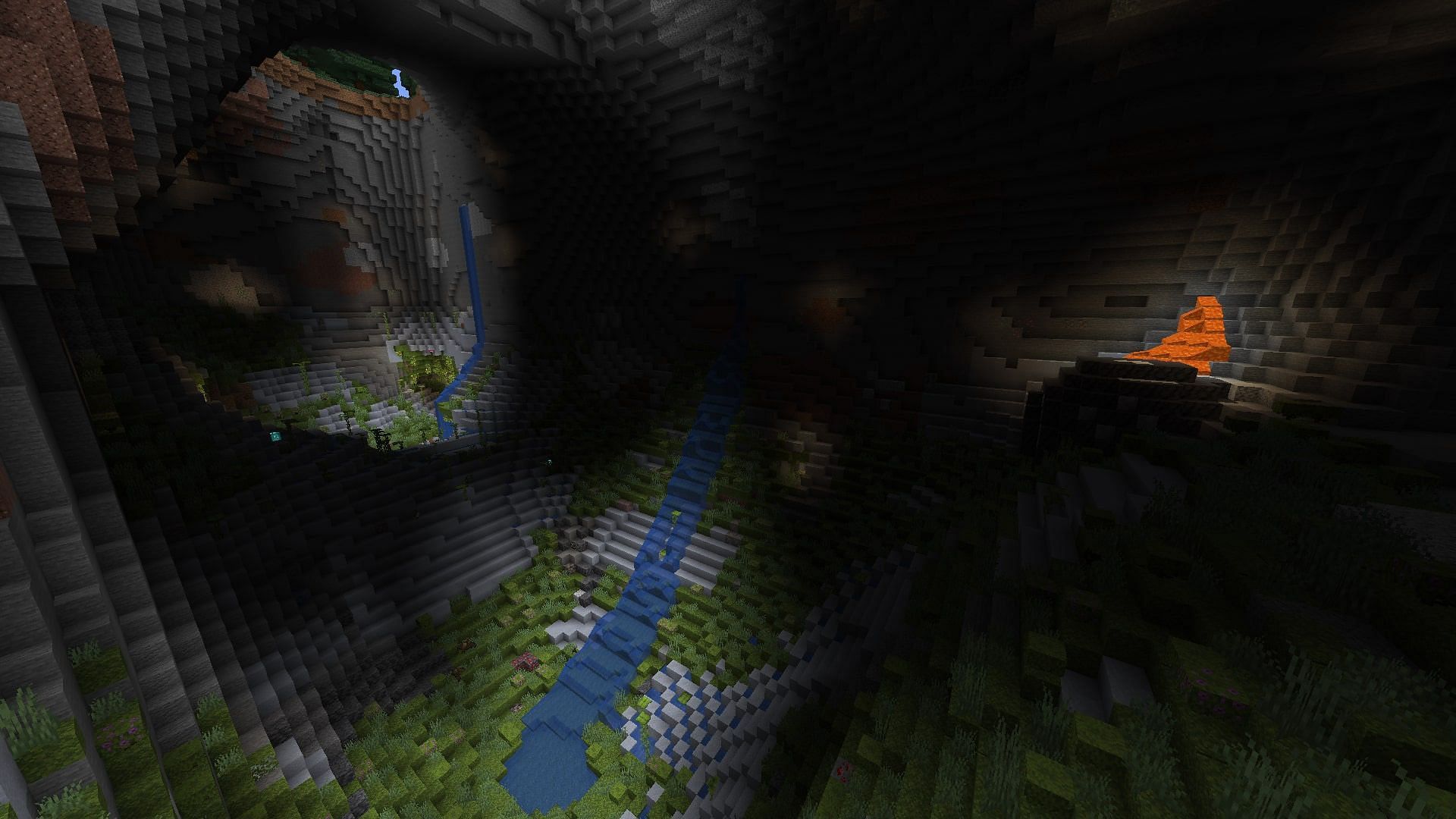 A huge lush cave biome to explore at spawn (Image via Mojang)