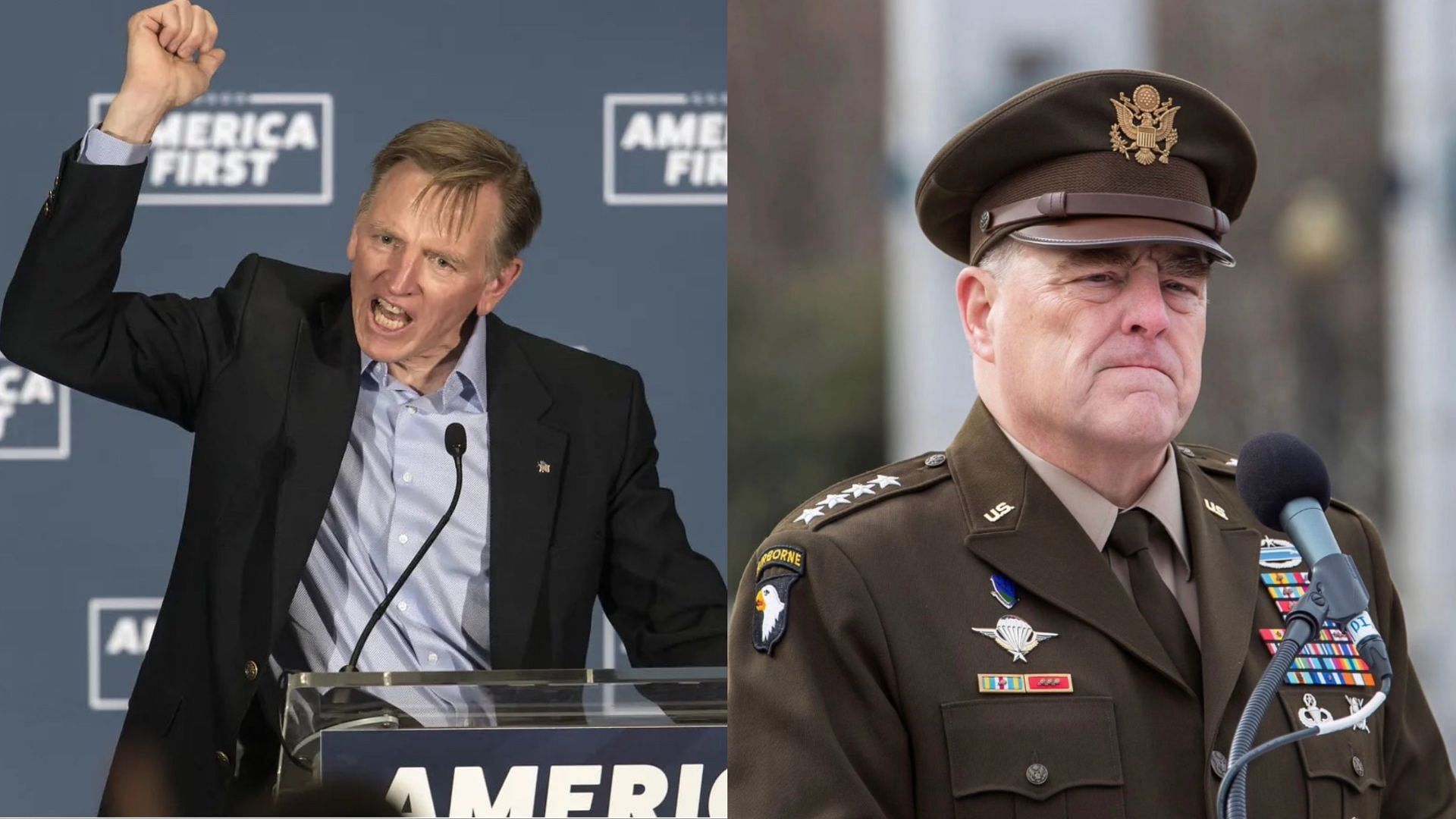 Paul Gosar calls for execution of General Mark Milley. (Images via Twitter/@RpsAgainstTrump &amp; Instagram/@mark_milleypersonal)